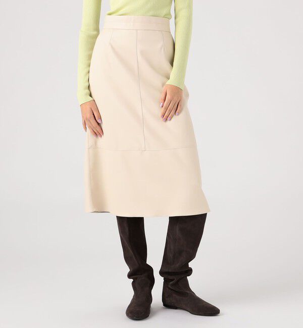 Ballsey「レザーライククロス トラペーズスカート」|台形|41 ライトベージュ