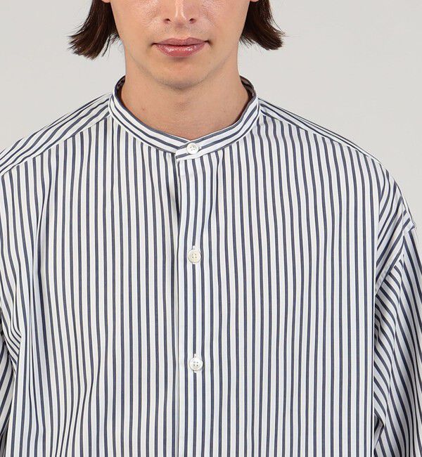 TOMORROWLAND MENS「コットンタイプライター ストライプ バンドカラーシャツ」|シャツ・ブラウス|