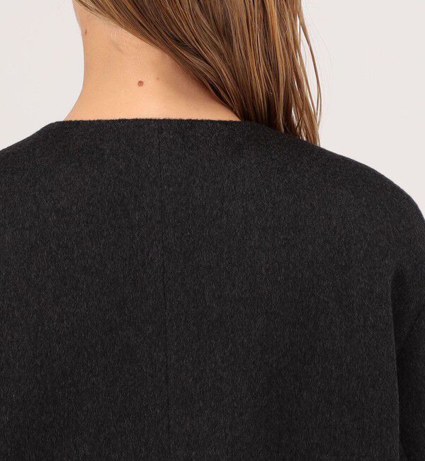 GALERIE VIE「カシミヤビーバー クルーネックロングコート」|ノーカラーコート|