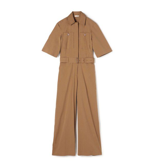 DES PRES「ストレッチポプリン ハーフスリーブジャンプスーツ」|オールインワン|45 キャメル