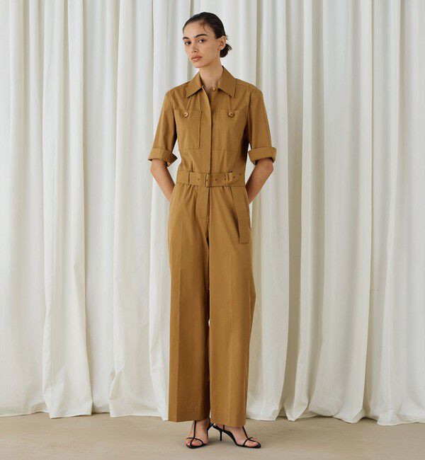 DES PRES「ストレッチポプリン ハーフスリーブジャンプスーツ」|オールインワン|