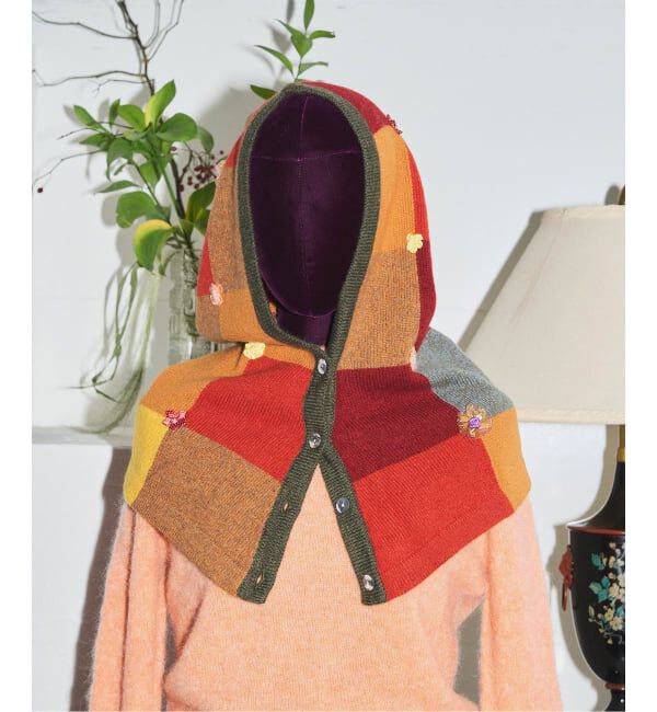  「YANYAN CHECK HOOD YYW24-1732：バラクラバ」|ニット帽|レッド