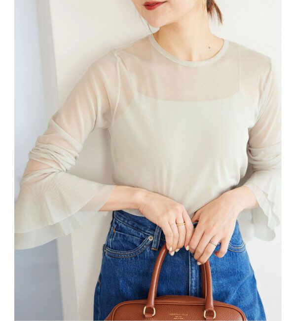 SLOBE IENA「《追加》ラッフルスリーブチュールプルオーバー」|Tシャツ・カットソー|