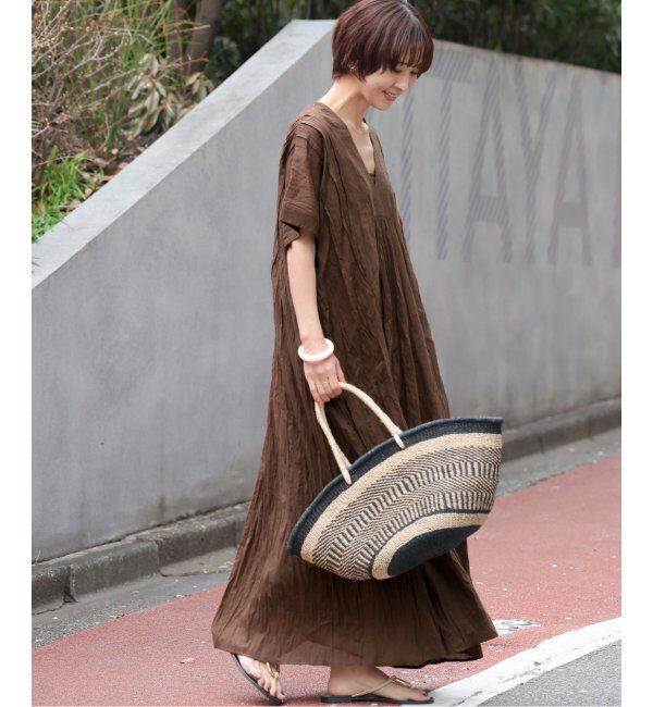 JOURNAL STANDARD relume「コットンボイルクリンクルタックカフタンワンピース」|ワンピース|ブラウン