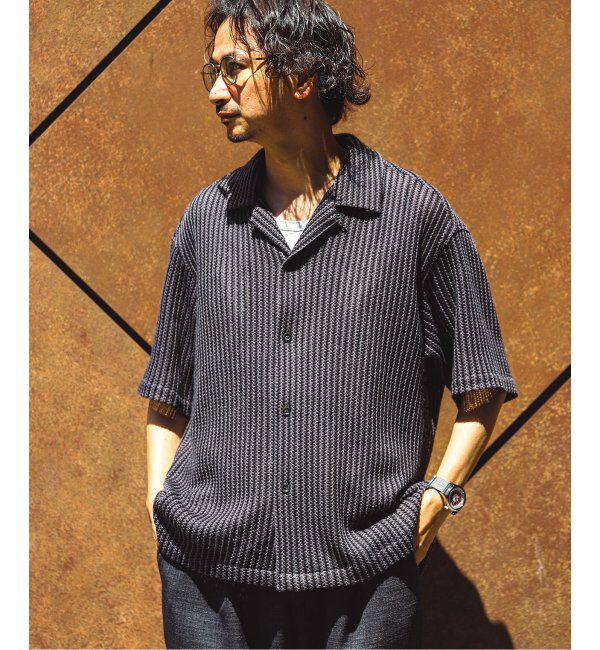 JOURNAL STANDARD relume「ストライプ カラーレース 半袖シャツ」|シャツ・ブラウス|ブラック B