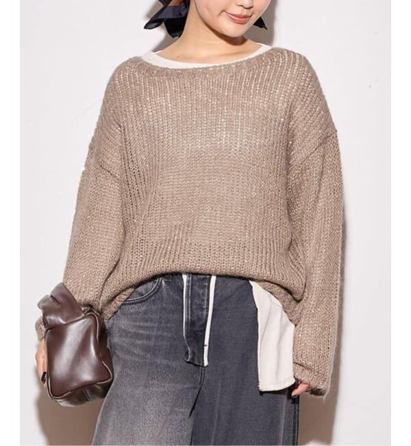 journal standard L'essage「《追加》モヘヤMIXスパンコールプルオーバー」|ニット・セーター|ベージュ