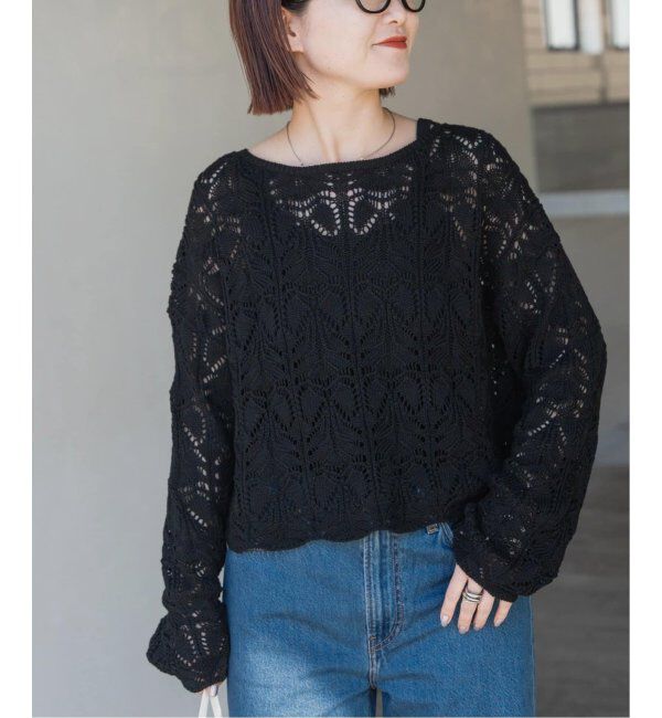 Spick and Span「《一部店舗+WEB限定追加2》ギマコットン透かし編みボートネックニット」|ニット・セーター|