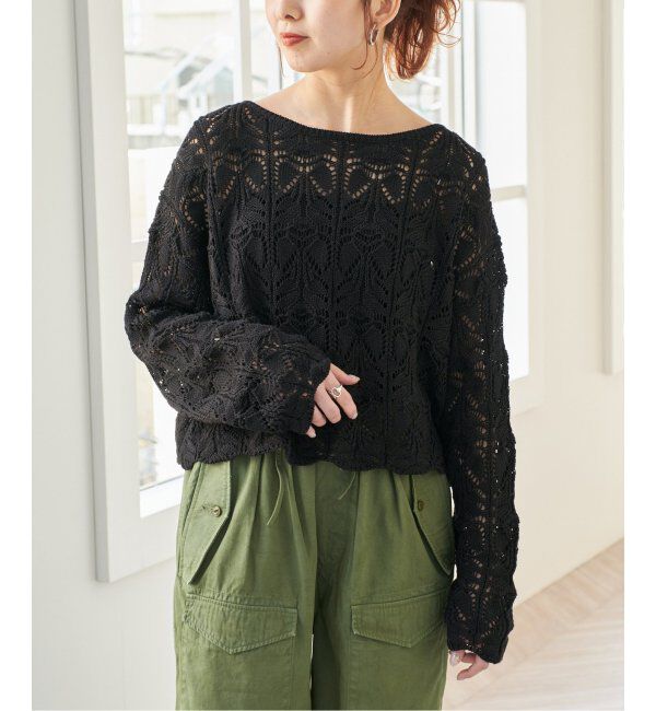Spick and Span「《一部店舗+WEB限定追加2》ギマコットン透かし編みボートネックニット」|ニット・セーター|