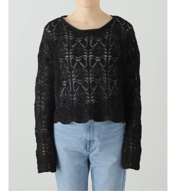 Spick and Span「《一部店舗+WEB限定追加2》ギマコットン透かし編みボートネックニット」|ニット・セーター|