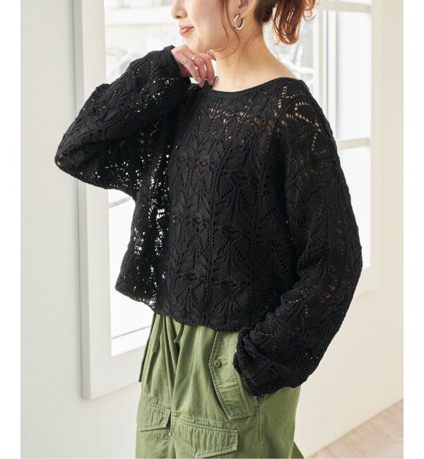 Spick and Span「《一部店舗+WEB限定追加2》ギマコットン透かし編みボートネックニット」|ニット・セーター|