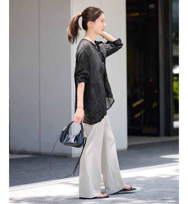 FRAMeWORK「≪追加≫LINENクレープヘンリーネックブラウス 2」|シャツ・ブラウス|