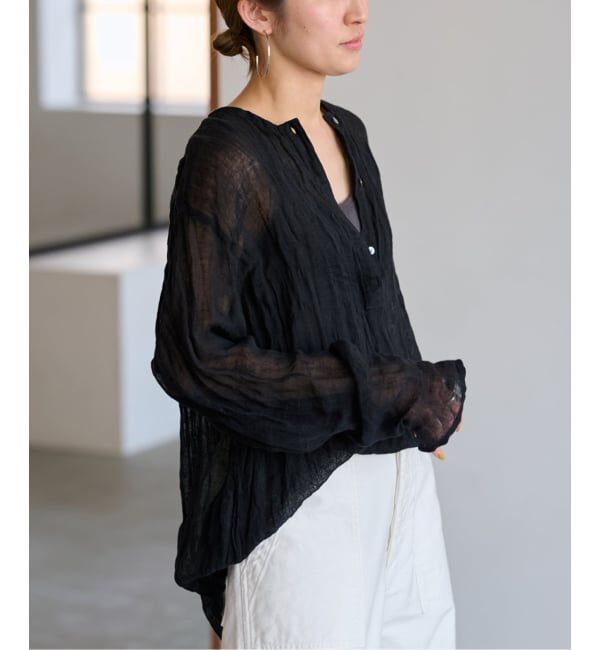FRAMeWORK「≪追加≫LINENクレープヘンリーネックブラウス 2」|シャツ・ブラウス|