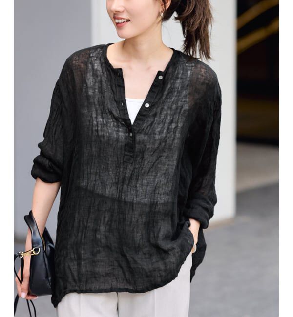 FRAMeWORK「≪追加≫LINENクレープヘンリーネックブラウス 2」|シャツ・ブラウス|