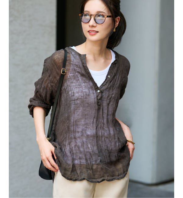 FRAMeWORK「≪追加≫LINENクレープヘンリーネックブラウス 2」|シャツ・ブラウス|