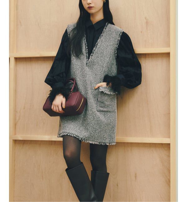  「【洗える】ツイードミニジャンスカ」|ワンピース|グレー