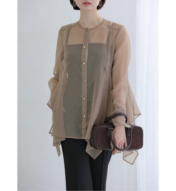  「【洗える】ヘムフレアシアーチュニック」|シャツ・ブラウス|