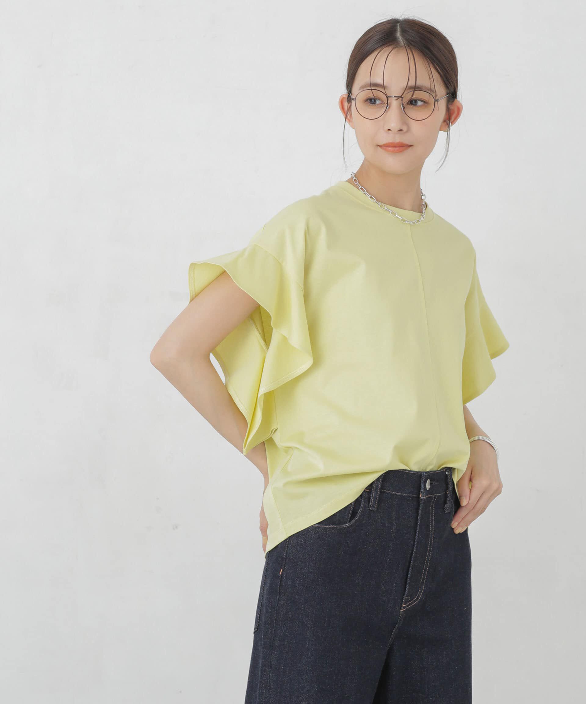 nano･universe「Polygiene フレアスリーブカットトップス」|Tシャツ・カットソー|イエロー