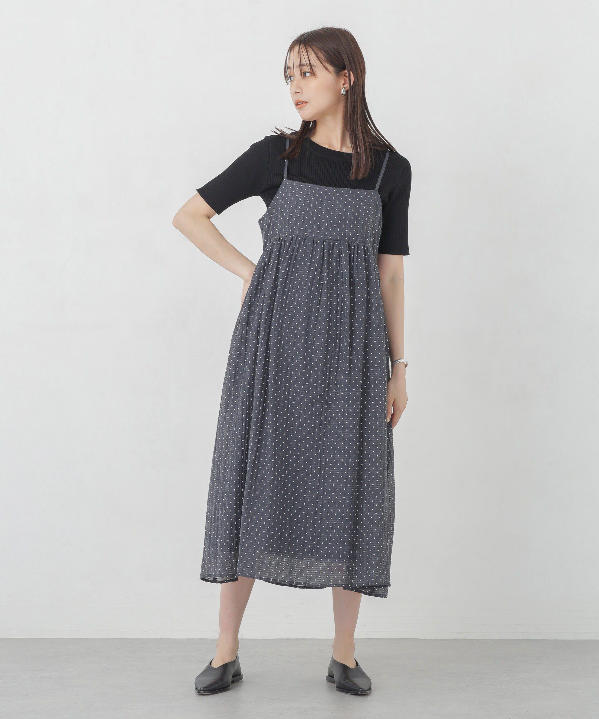 nano･universe「シアードビーギャザーキャミワンピース」|ワンピース|ネイビー