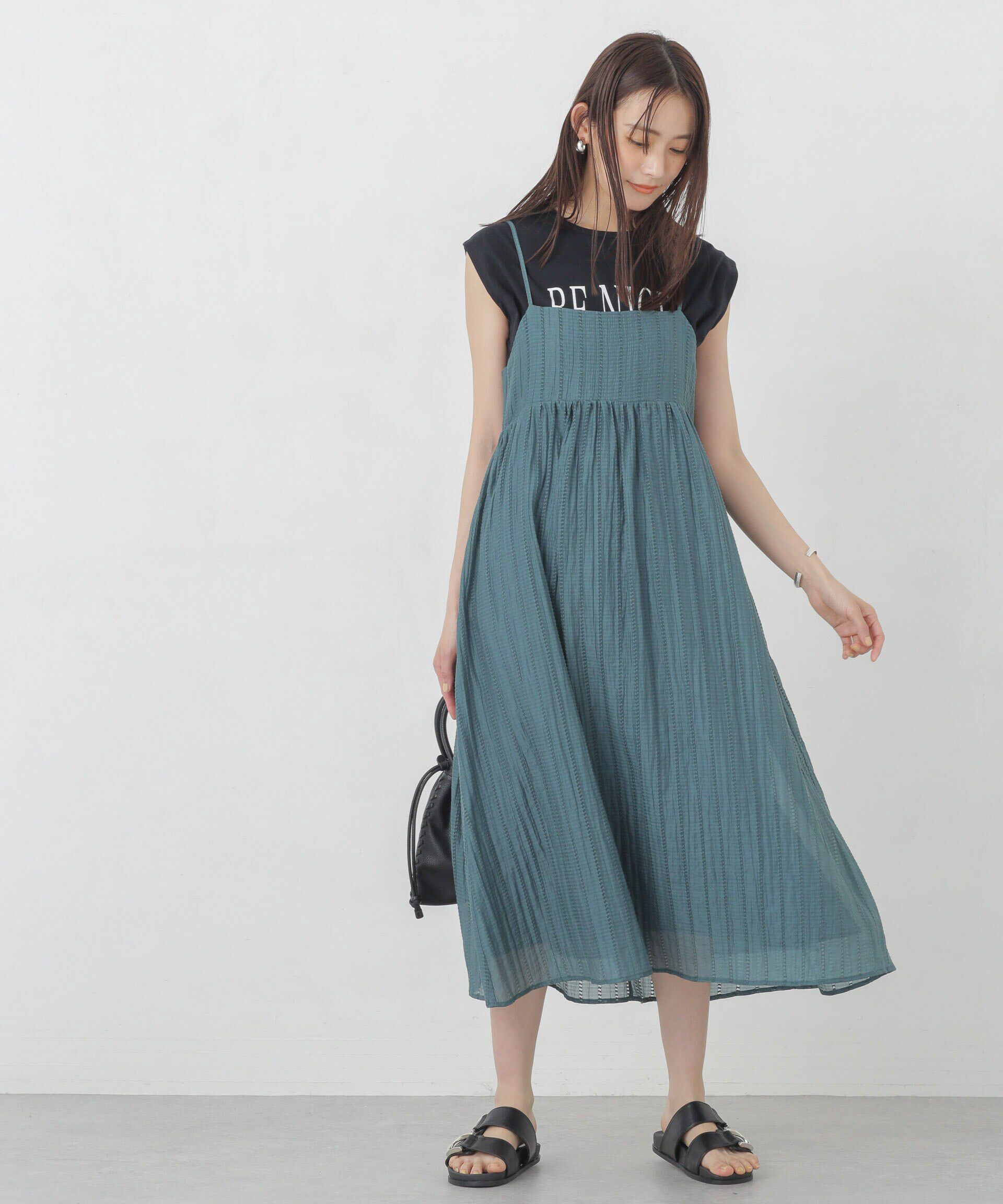 nano･universe「シアードビーギャザーキャミワンピース」|ワンピース|グリーン