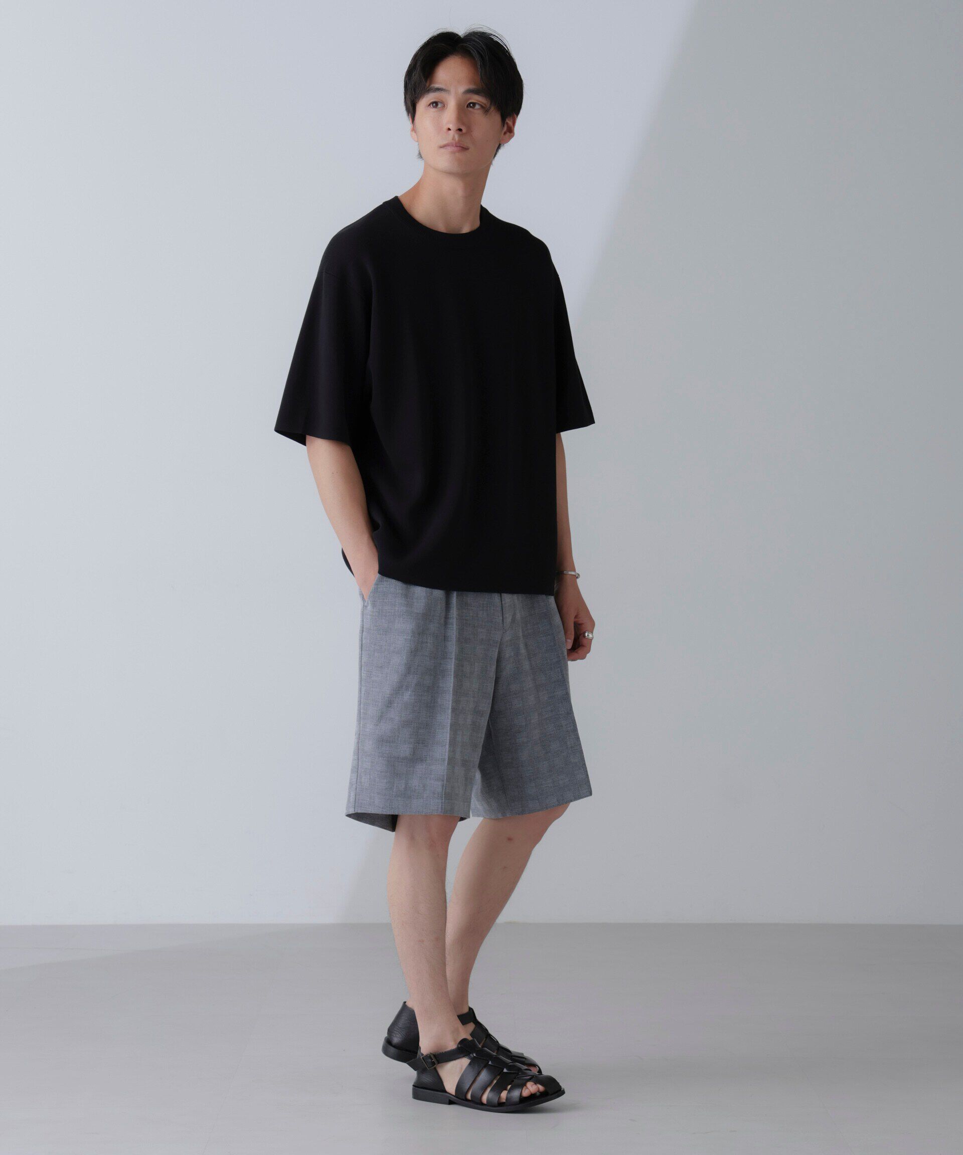 nano･universe「14ゲージミラノリブニット クルーネック 半袖(手洗い可能)」|ニット・セーター|