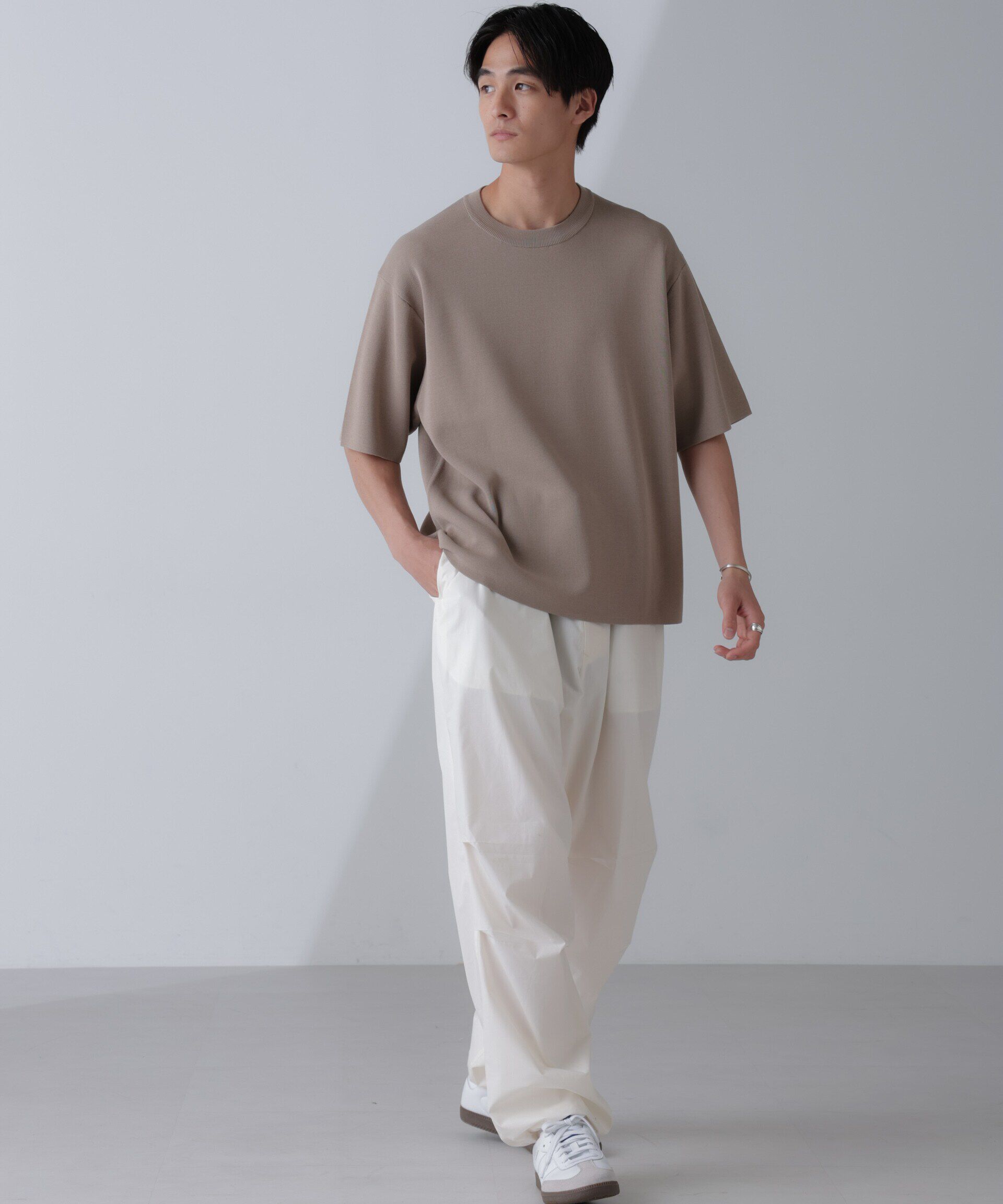 nano･universe「14ゲージミラノリブニット クルーネック 半袖(手洗い可能)」|ニット・セーター|グレージュ3