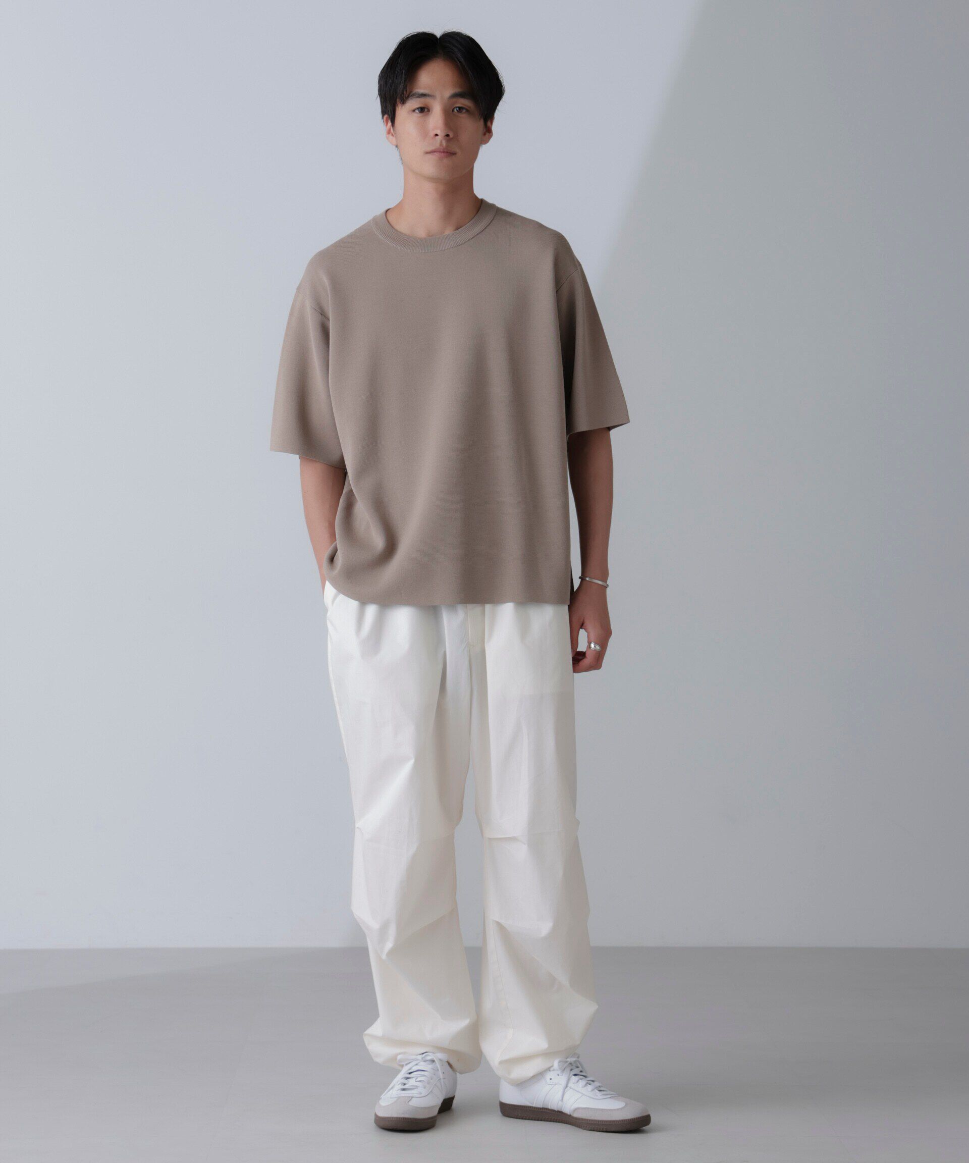 nano･universe「14ゲージミラノリブニット クルーネック 半袖(手洗い可能)」|ニット・セーター|