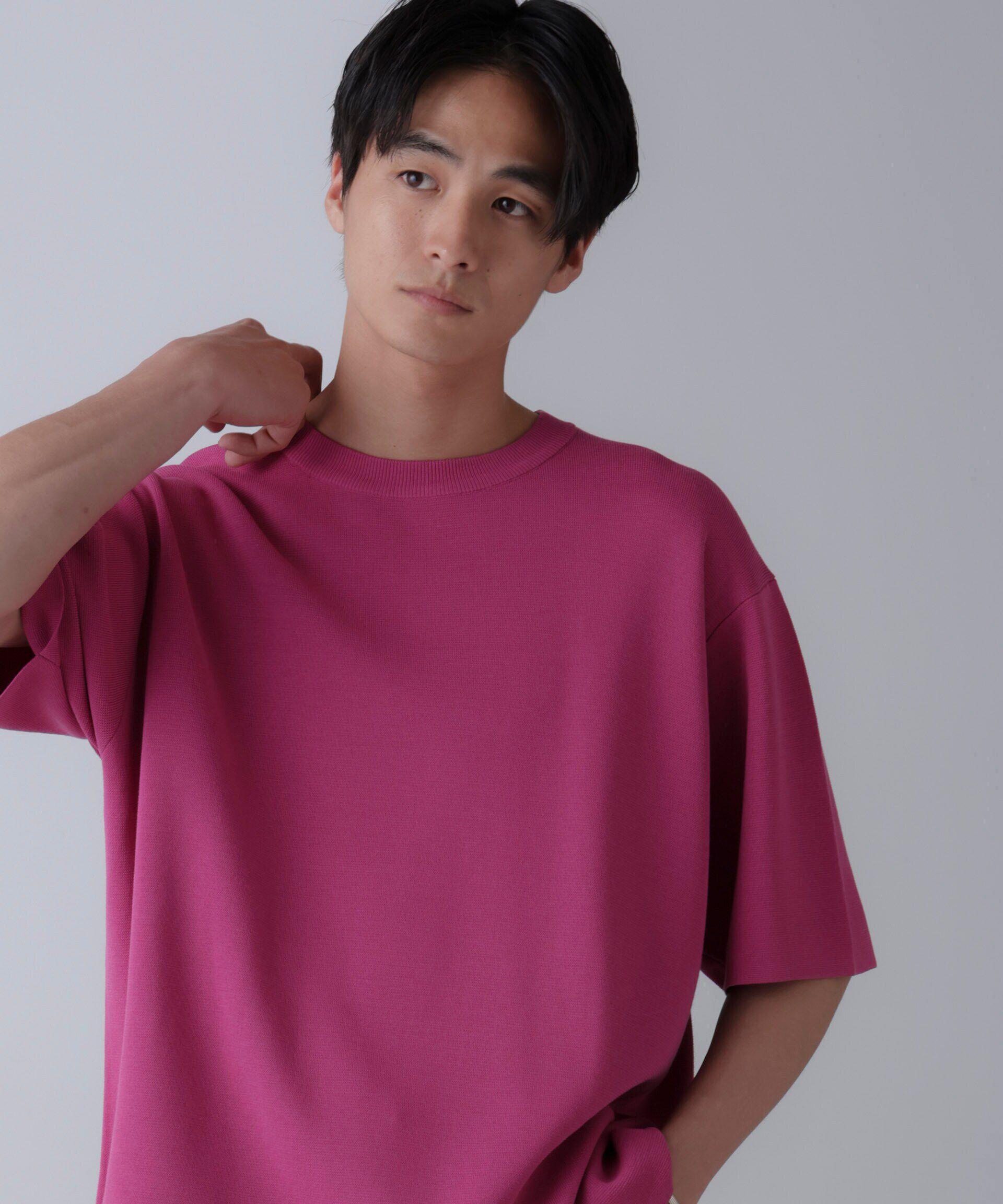 nano･universe「14ゲージミラノリブニット クルーネック 半袖(手洗い可能)」|ニット・セーター|