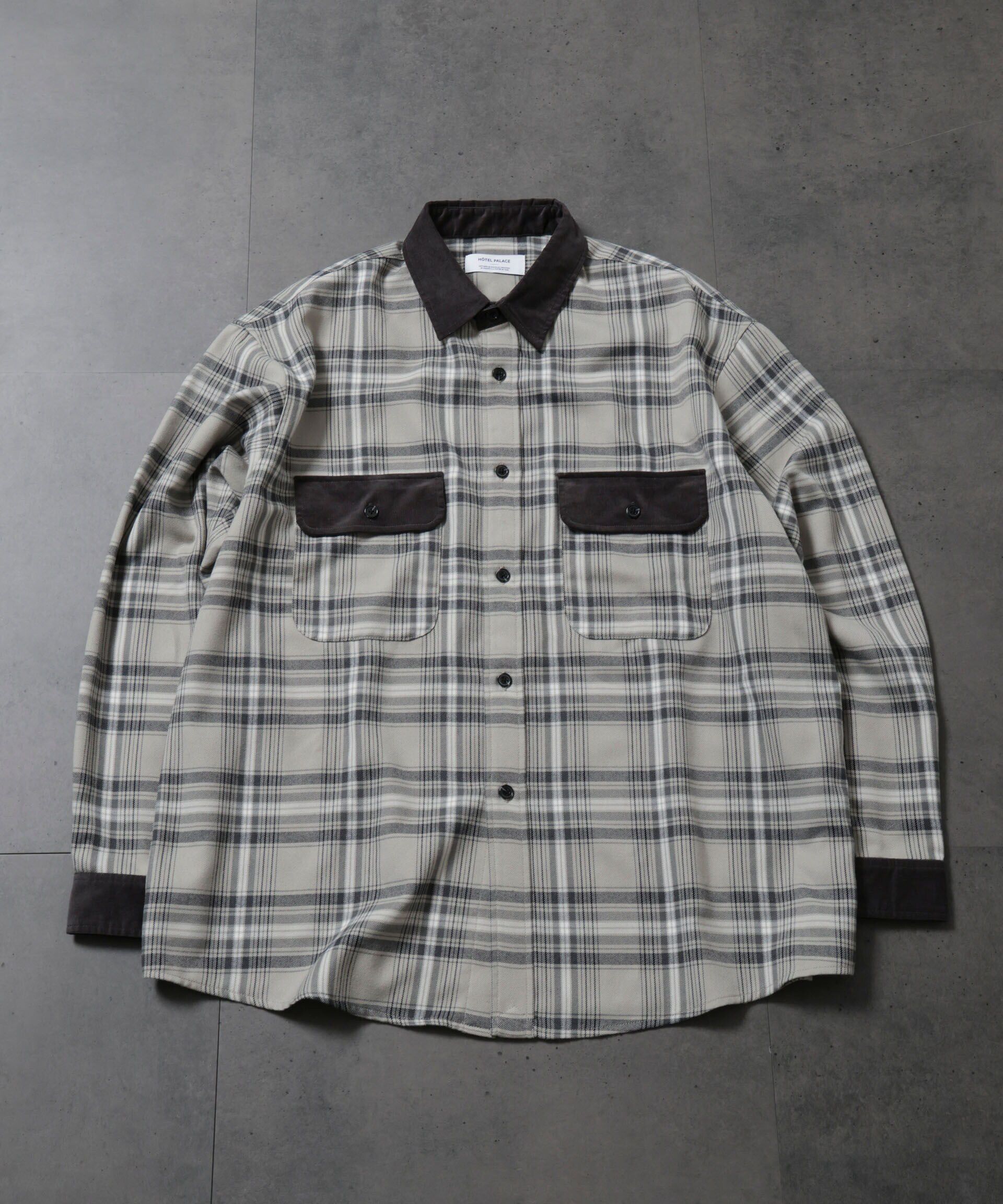 NANO universe「HOTEL PALACE(オテルパラス)ブラッシュドチェックレギャラーカラーシャツ」|シャツ・ブラウス|グレー