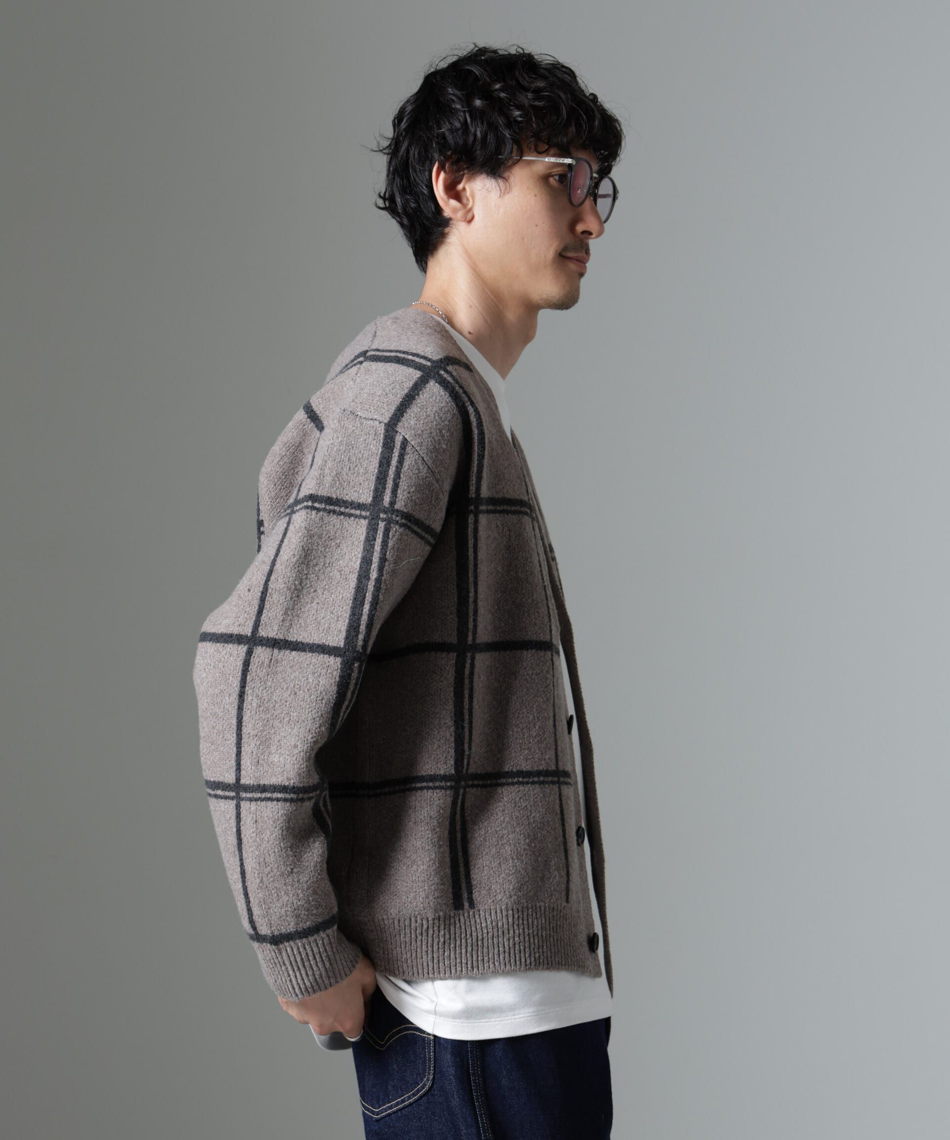 nano･universe「ビッグチェックニットカーディガン」|ニット・セーター|