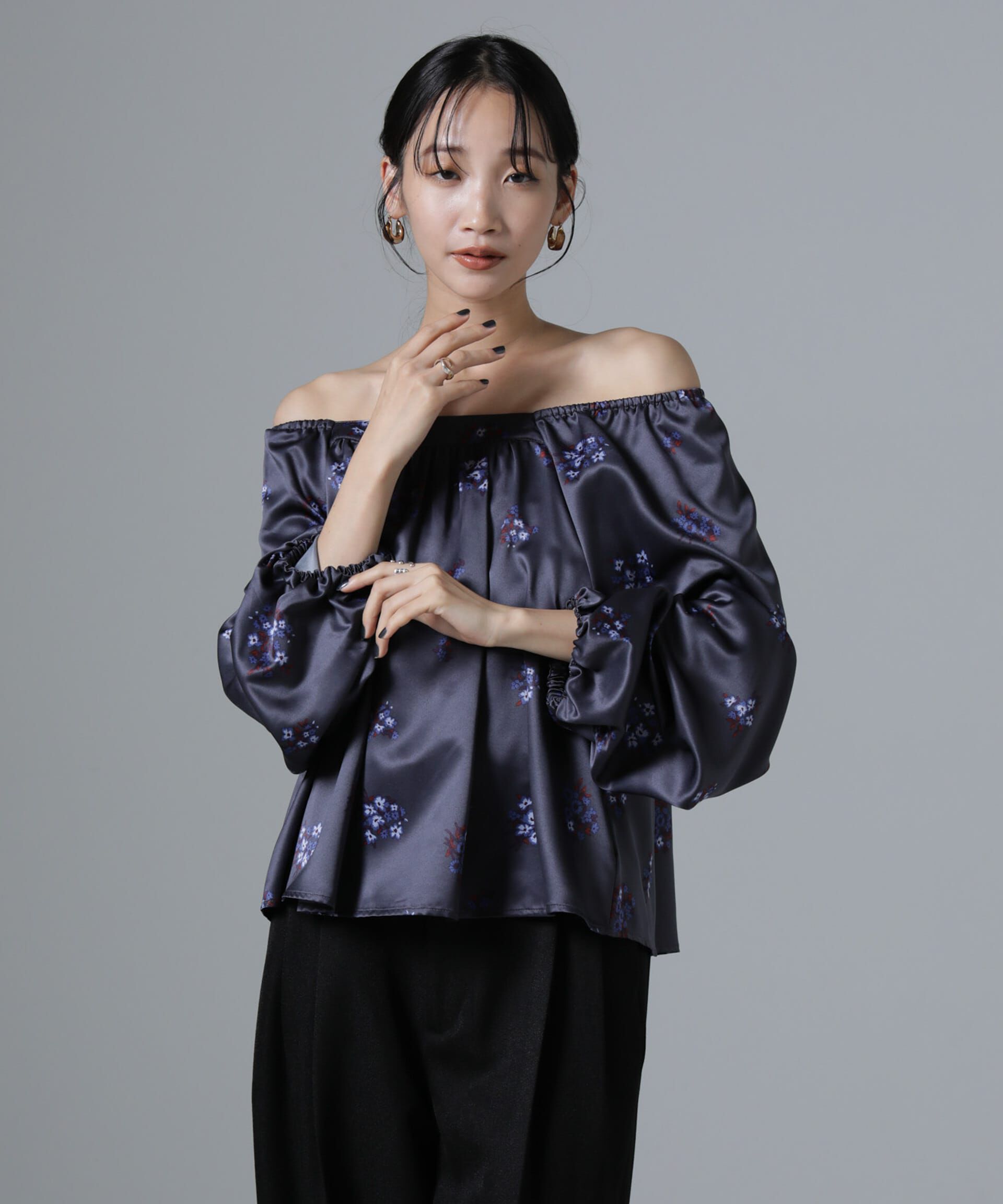 nano･universe「オフショル2WAYフラワープリントブラウス」|シャツ・ブラウス|