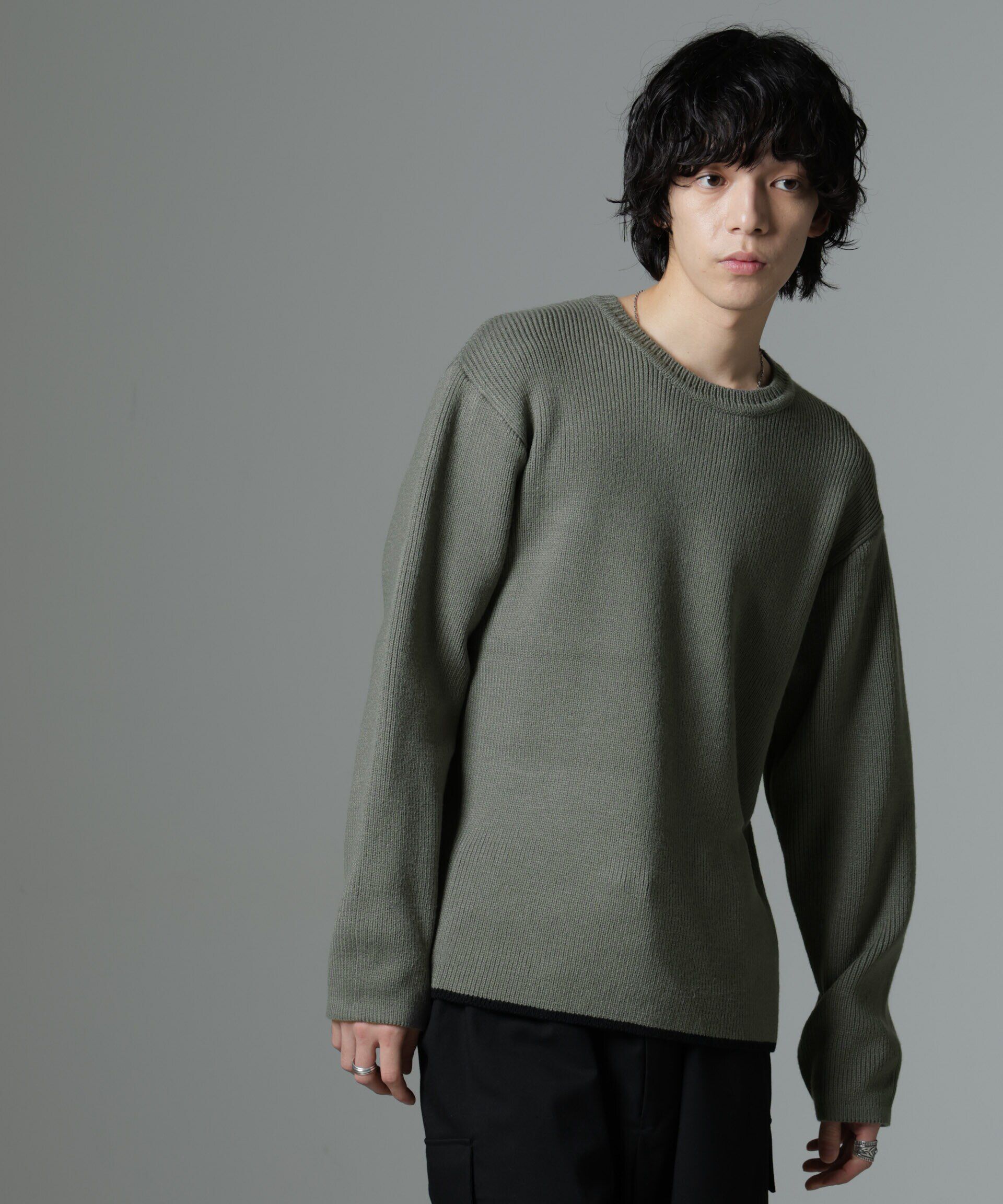 nano･universe「総針ニット」|ニット・セーター|オリーブグレ 1