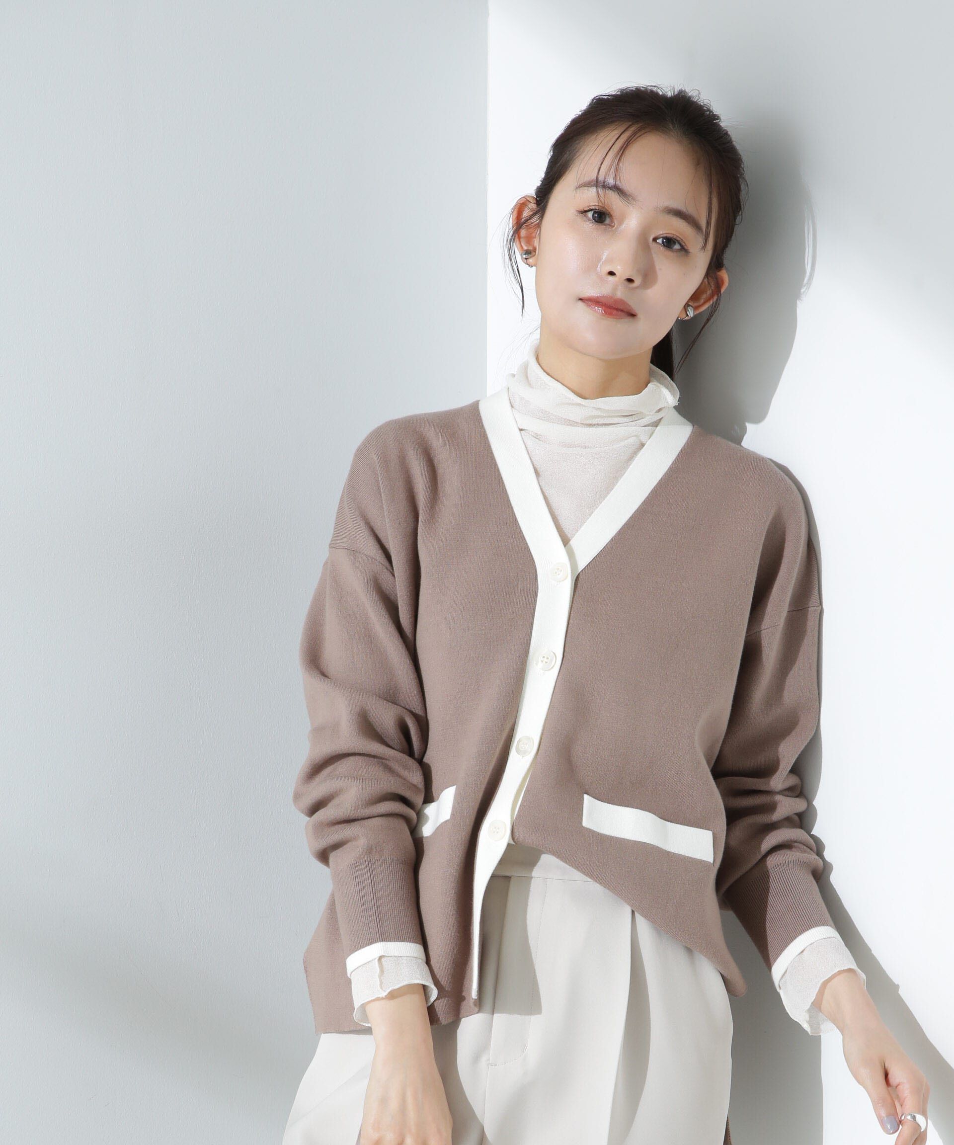 nano･universe「バイカラースムースカーディガン」|ニット・セーター|モカ3