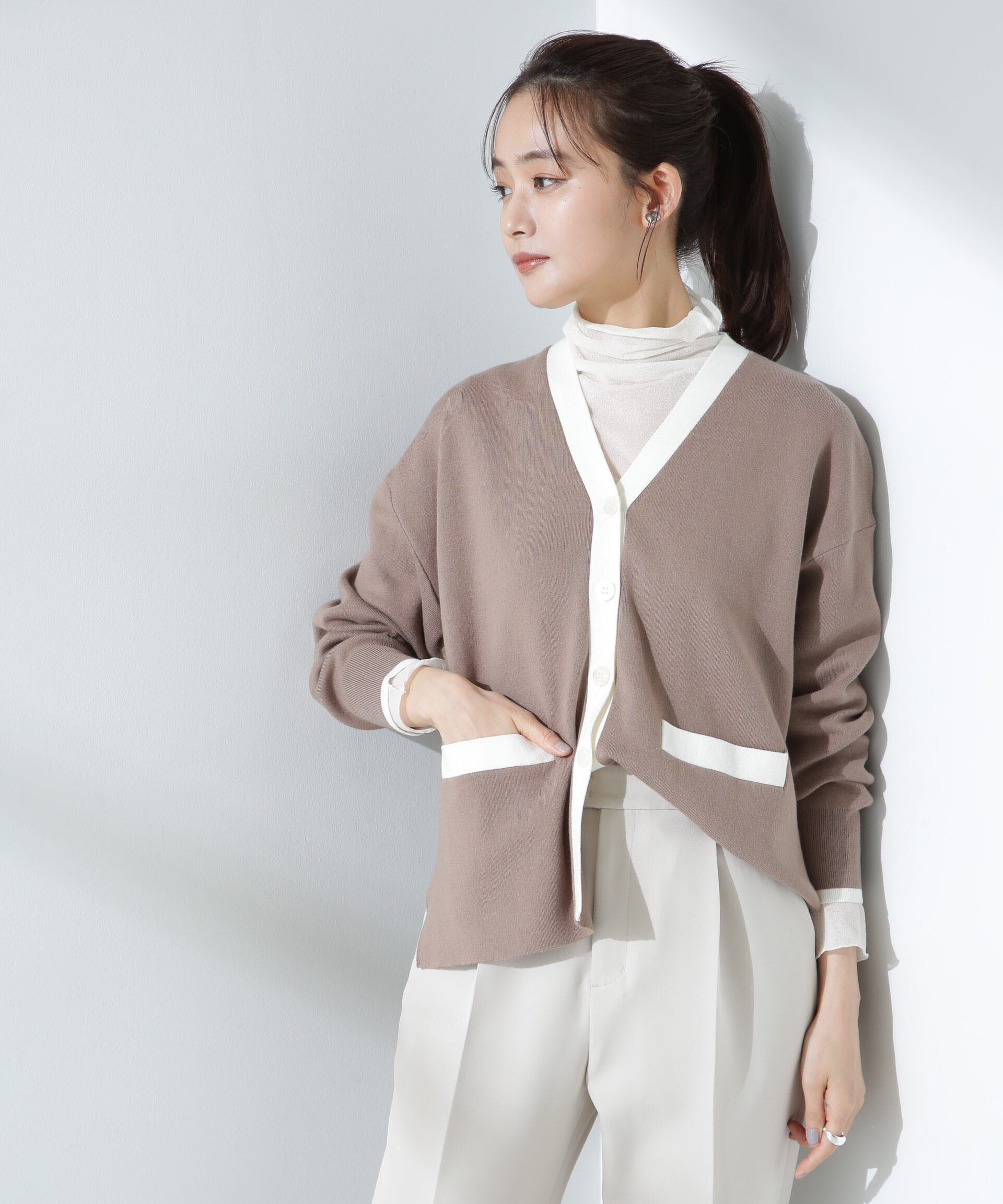 nano･universe「バイカラースムースカーディガン」|ニット・セーター|