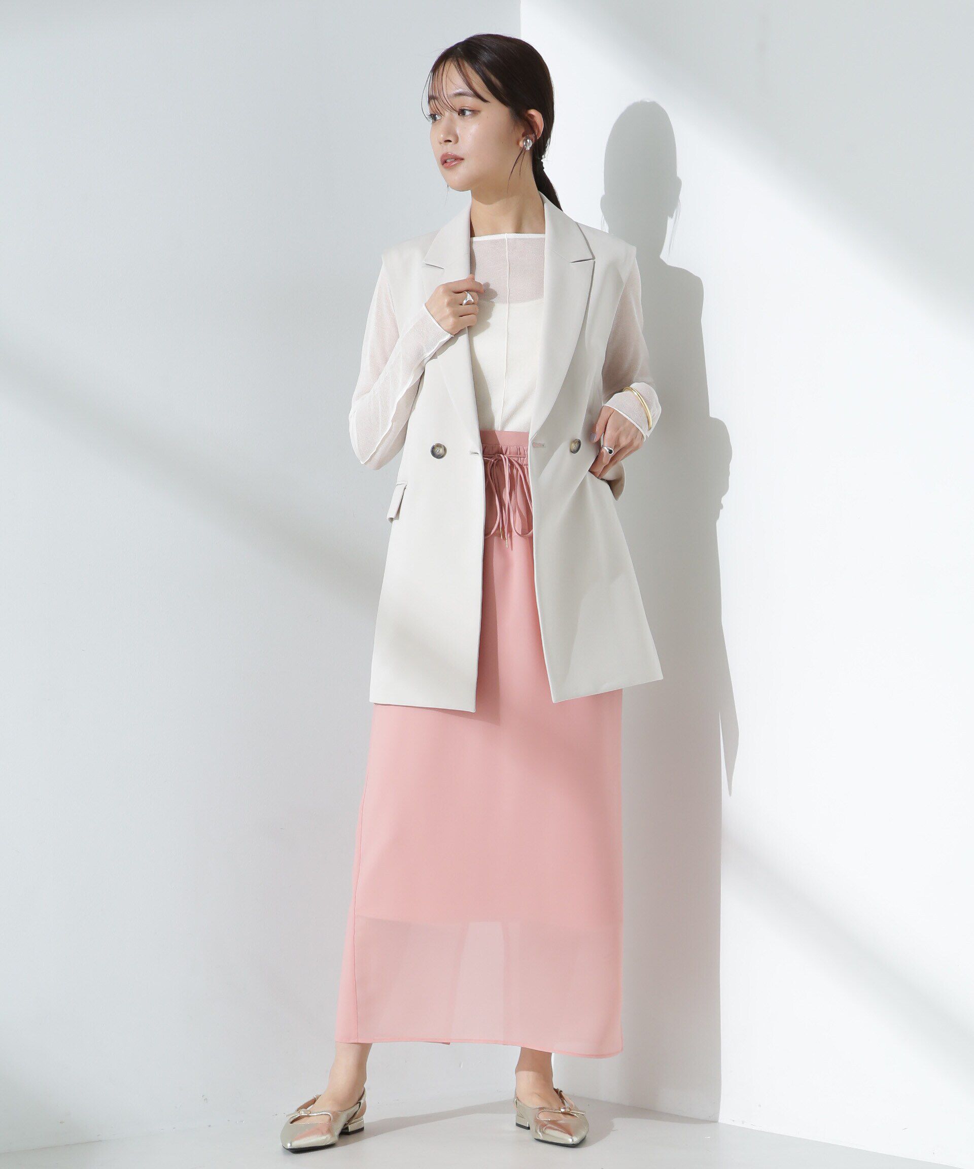 nano･universe「シアーストレッチサテン切り替えスカート」|スカート|