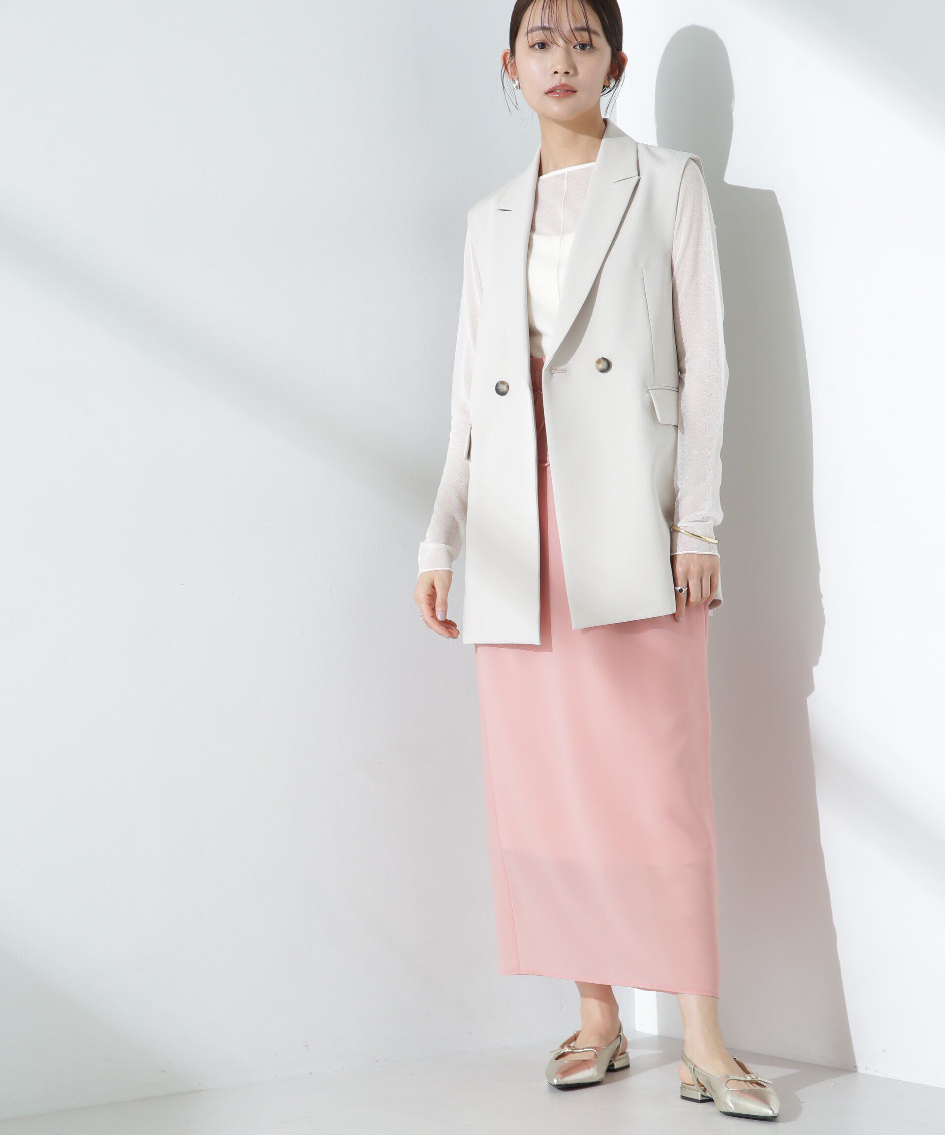 nano･universe「シアーストレッチサテン切り替えスカート」|スカート|