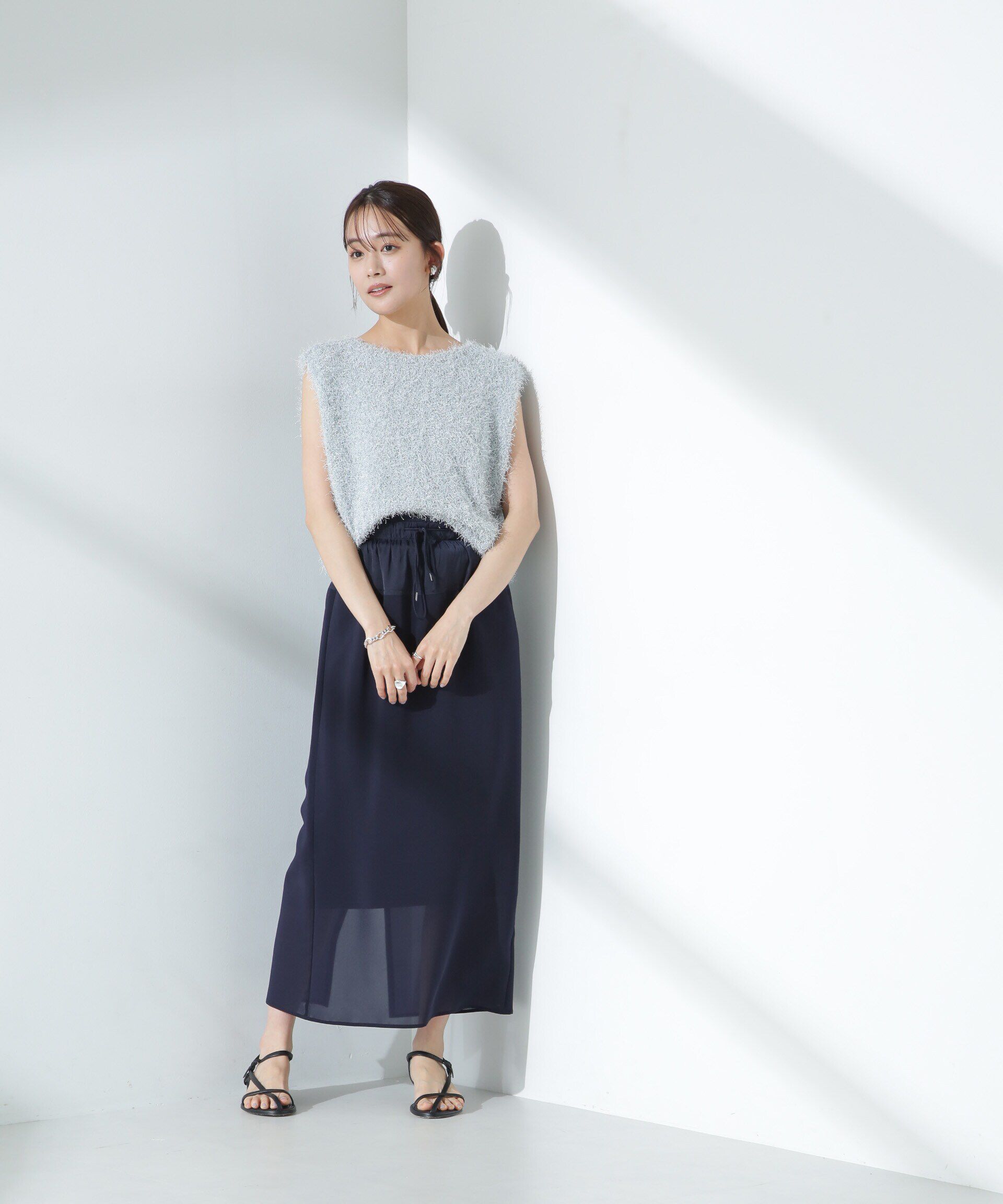 nano･universe「シアーストレッチサテン切り替えスカート」|スカート|