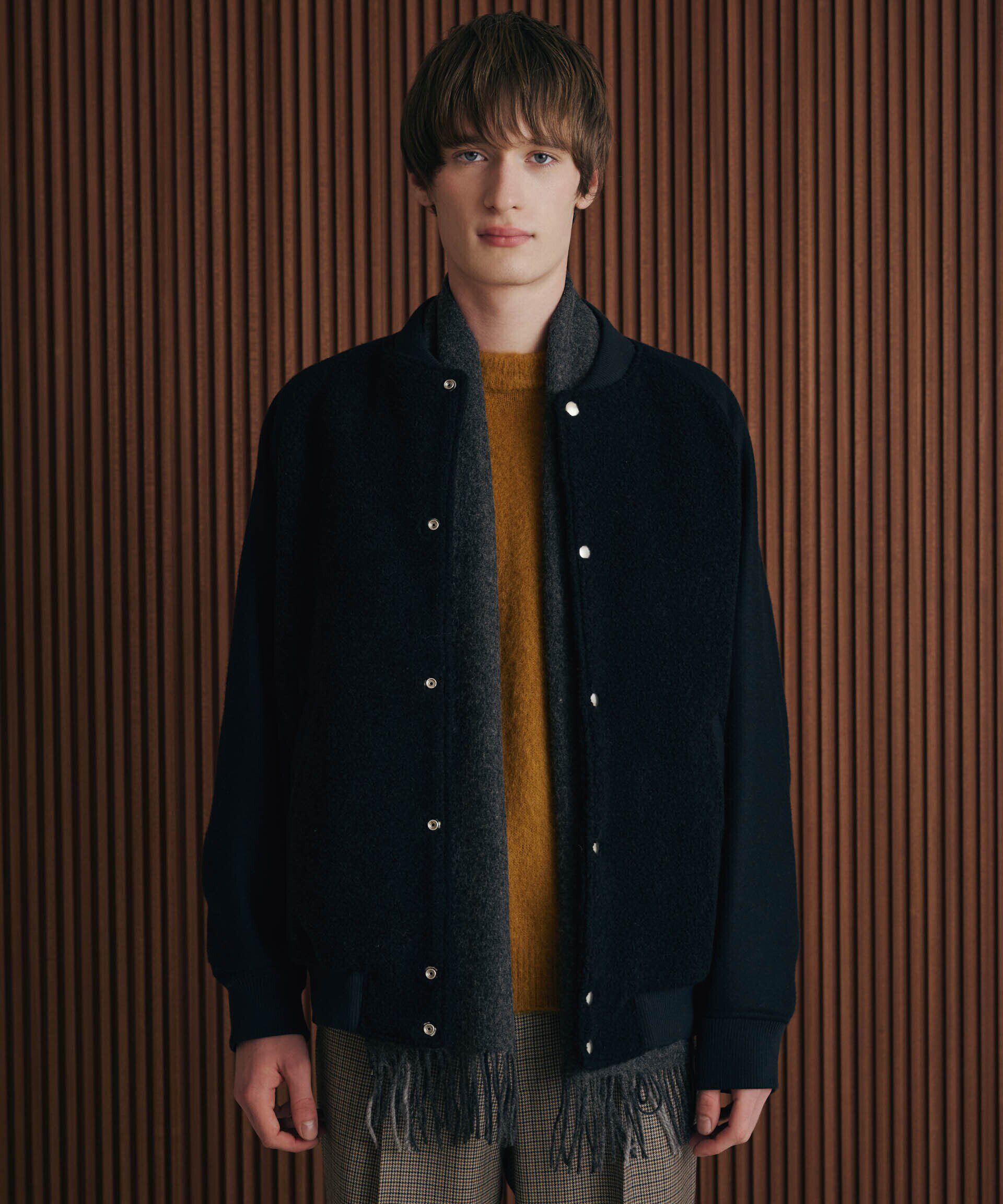 nano･universe「ブークレーパネルバーシティージャケット」|ブルゾン・スタジャン|ブラック