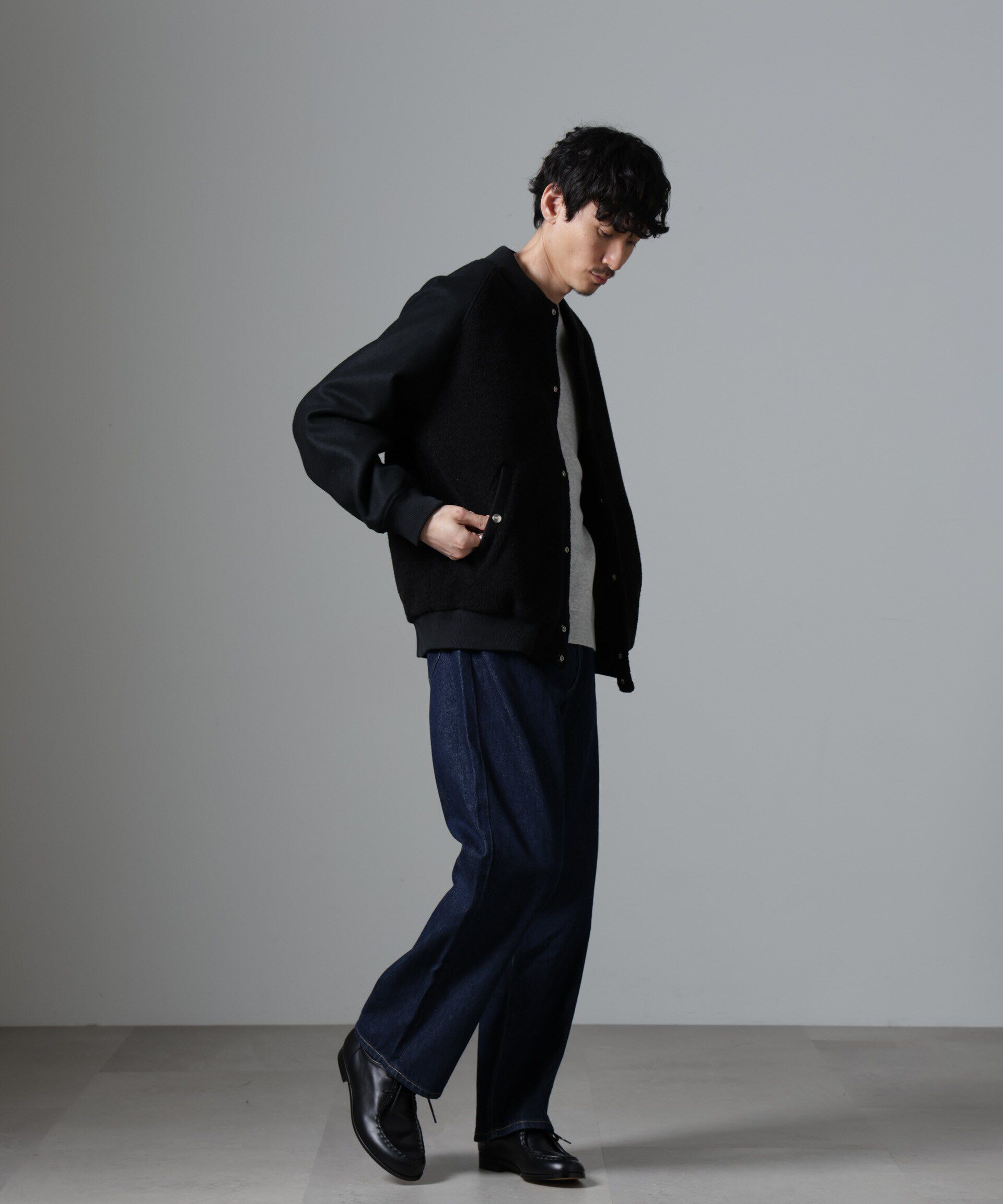 nano･universe「ブークレーパネルバーシティージャケット」|ブルゾン・スタジャン|