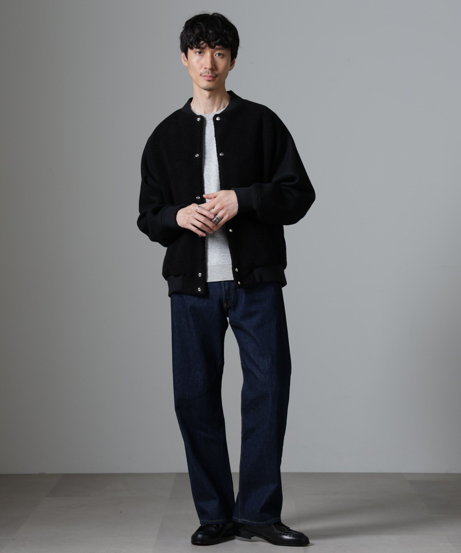 nano･universe「ブークレーパネルバーシティージャケット」|ブルゾン・スタジャン|