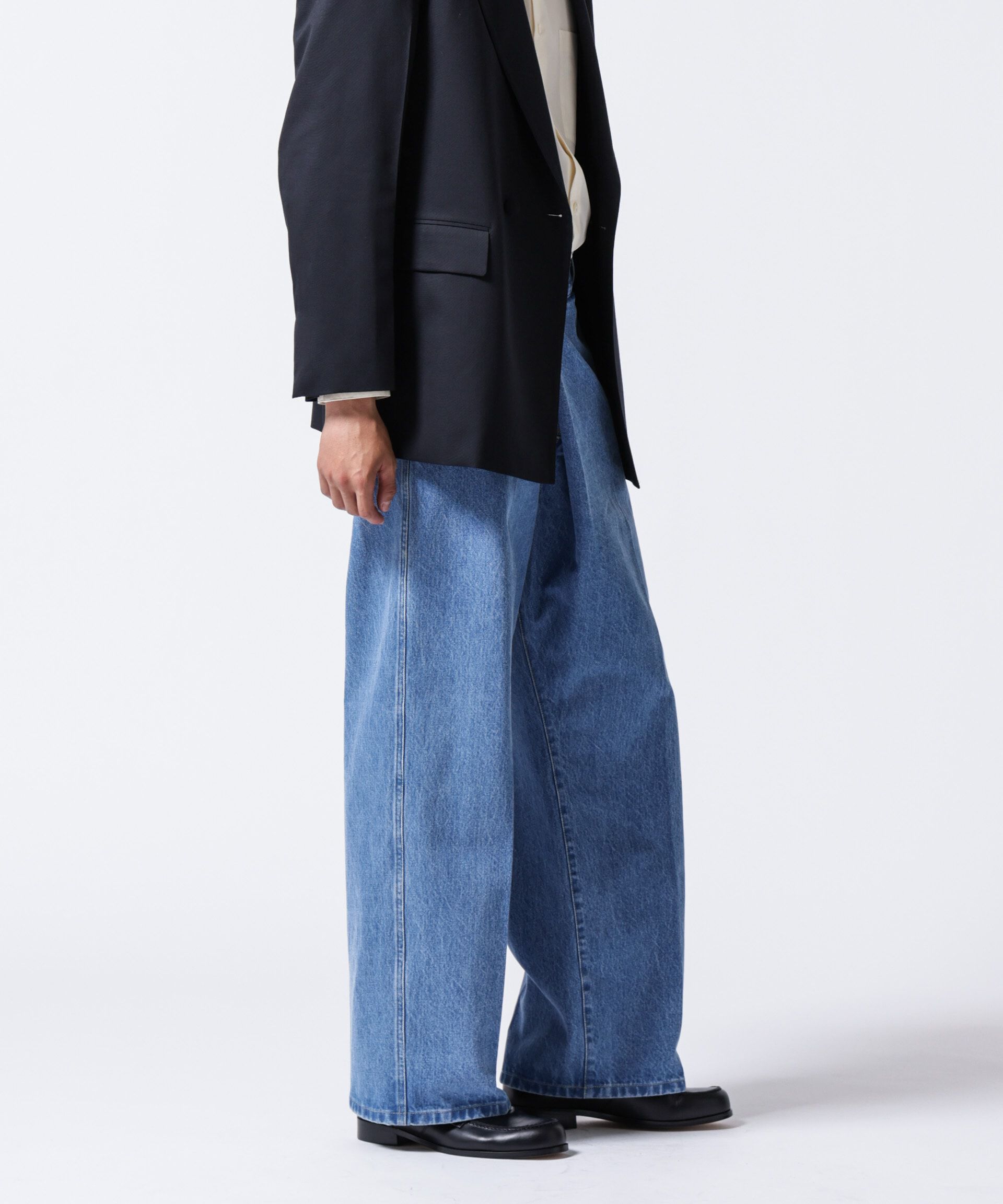 nano･universe「「ASSEMBLANC」ラップディティールデニムトラウザー」|チノ|ブルー