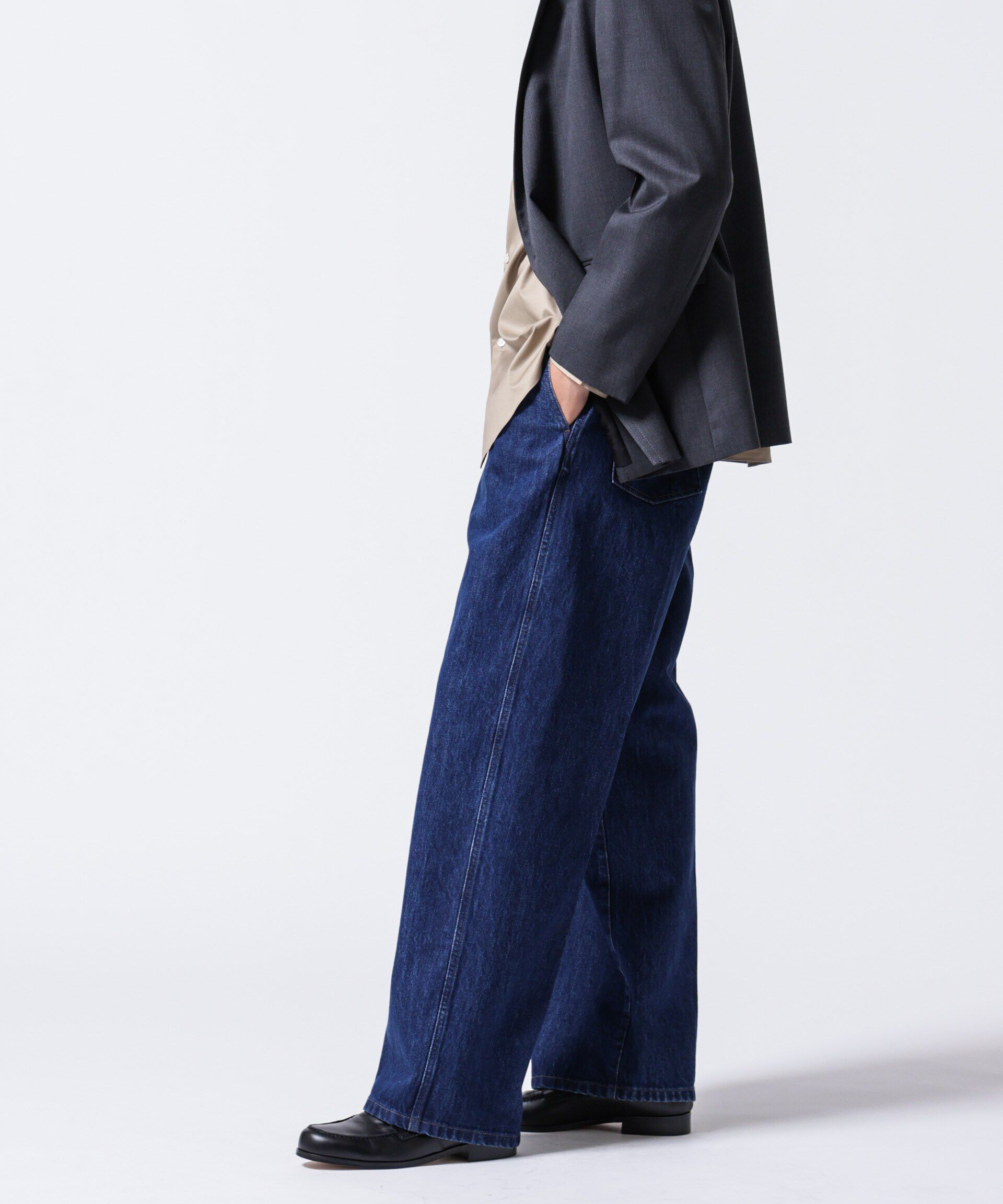 nano･universe「「ASSEMBLANC」ラップディティールデニムトラウザー」|チノ|ネイビー