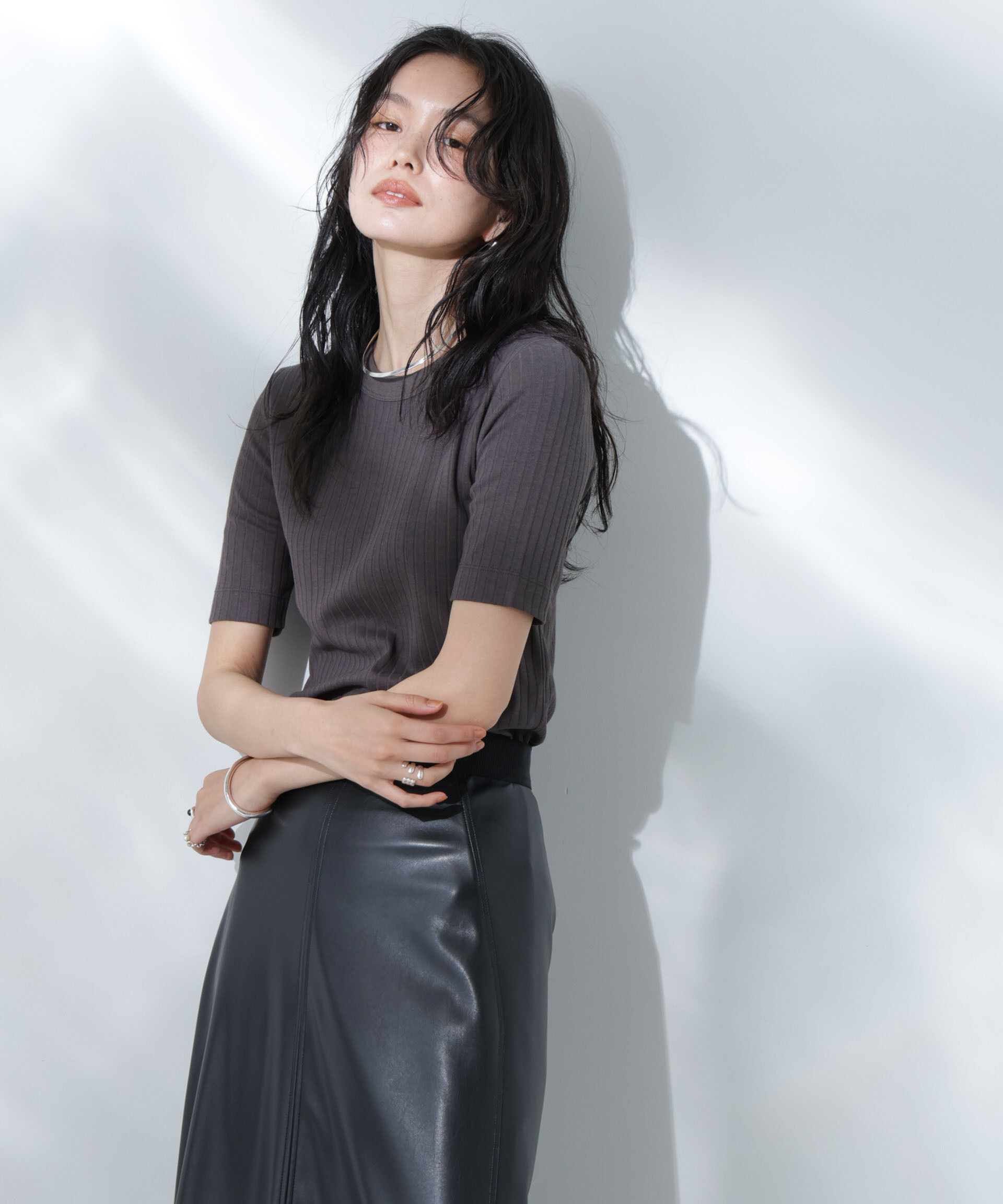 nano･universe「Anti Soaked(R) 汗染み防止クルーネックリブTシャツ」|Tシャツ・カットソー|