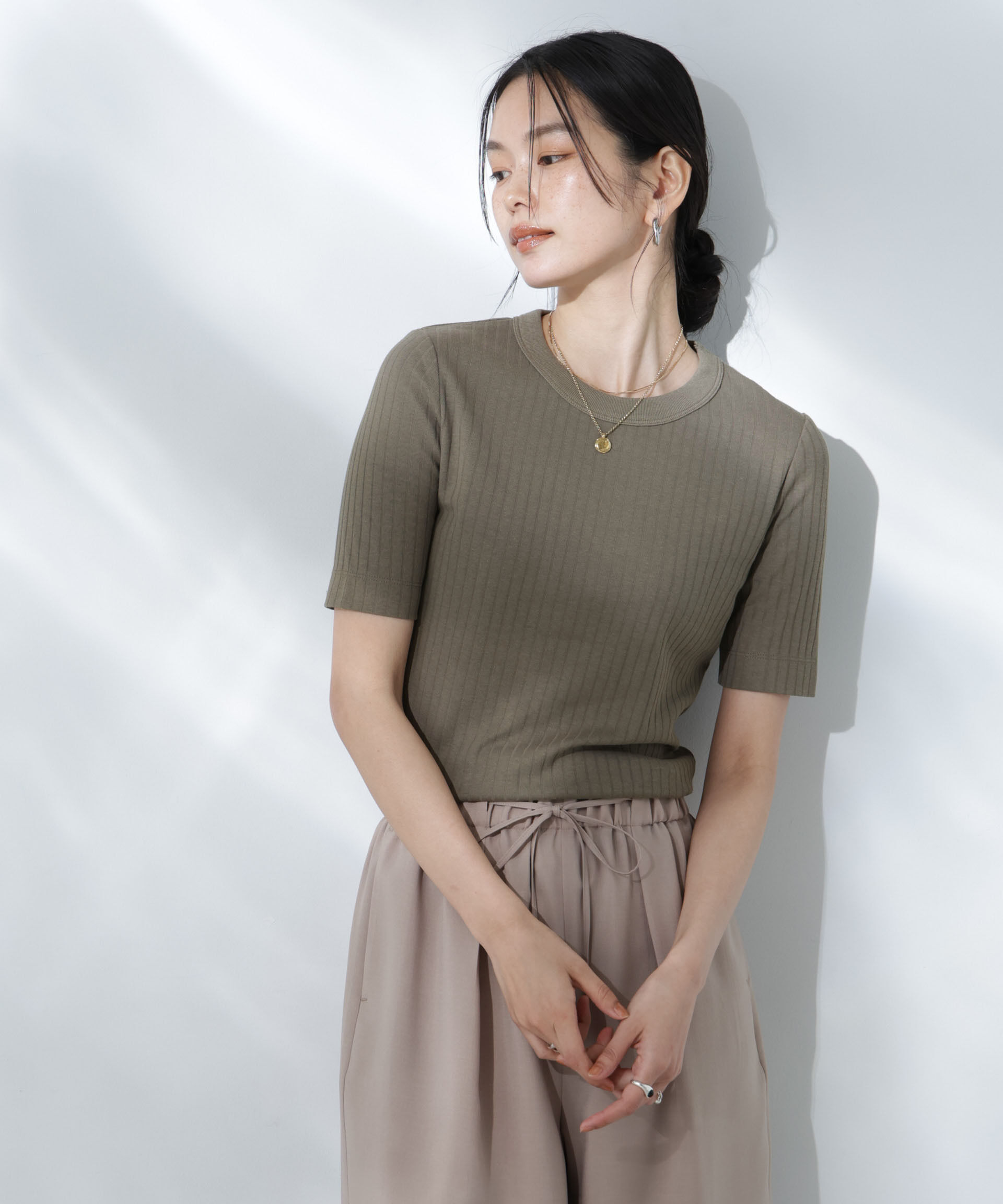 nano･universe「Anti Soaked(R) 汗染み防止クルーネックリブTシャツ」|Tシャツ・カットソー|