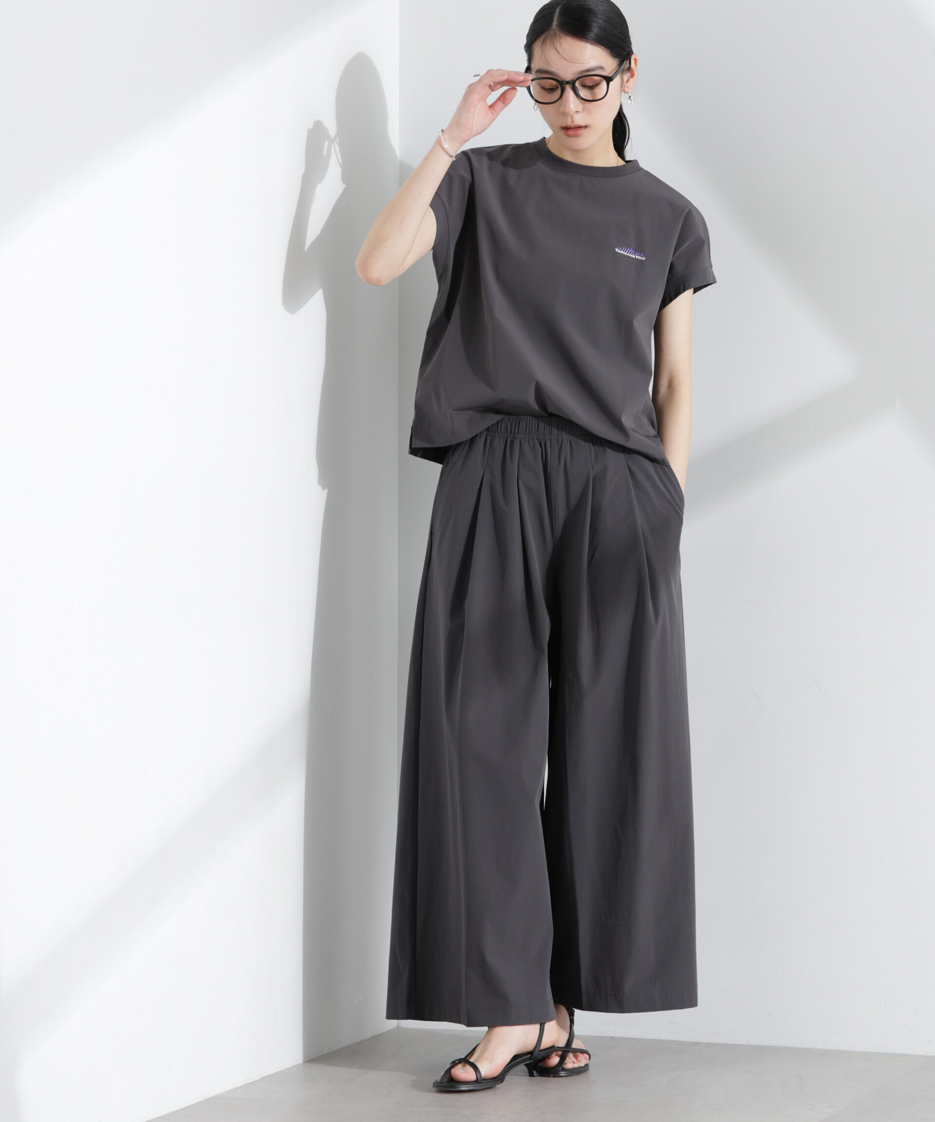 nano･universe「THOUSAND MILE/フレンチスリーブシャツ　ワイドパンツセット」|スーツ|チャコール3