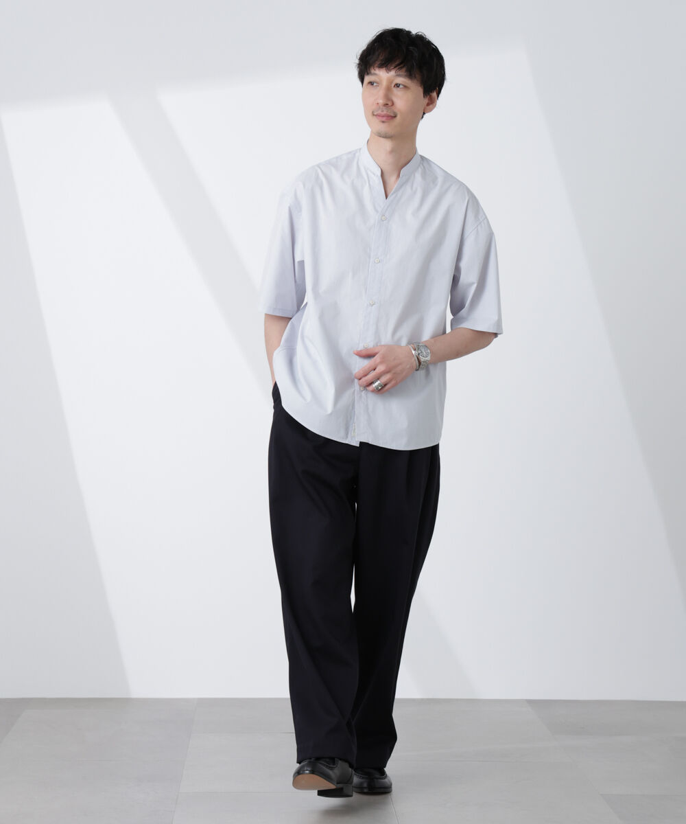 nano･universe「「大人のワイドシャツ」バンドカラー 半袖」|シャツ・ブラウス|