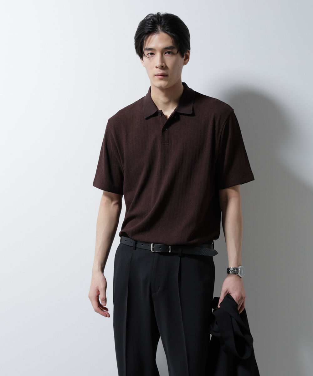 nano･universe「｢Damerino｣ヘリンボンポロシャツ/防シワ・吸水速乾・UVカット」|Tシャツ・カットソー|