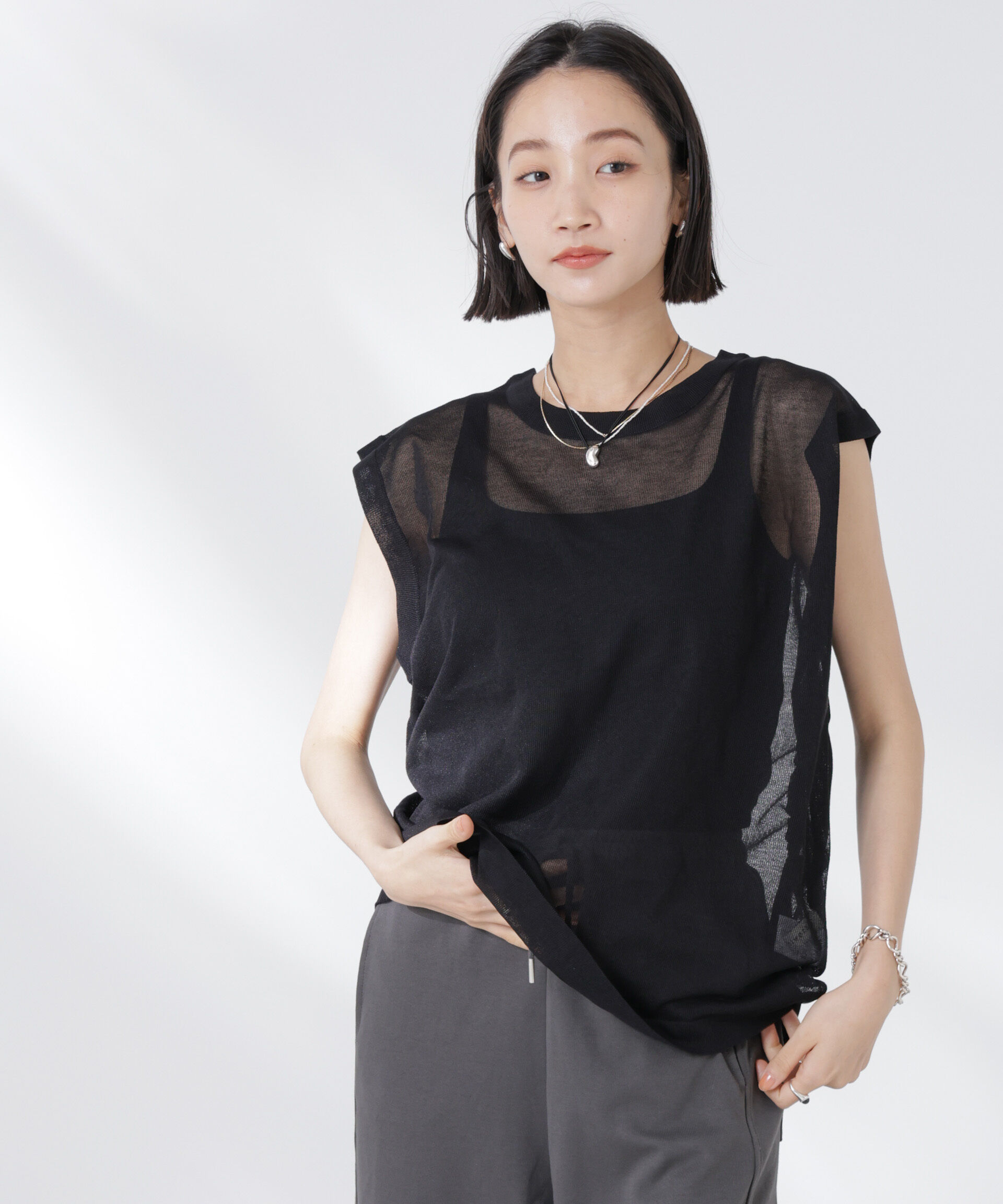 nano･universe「前後2wayドロストデザインシアーニット」|ニット・セーター|ブラック