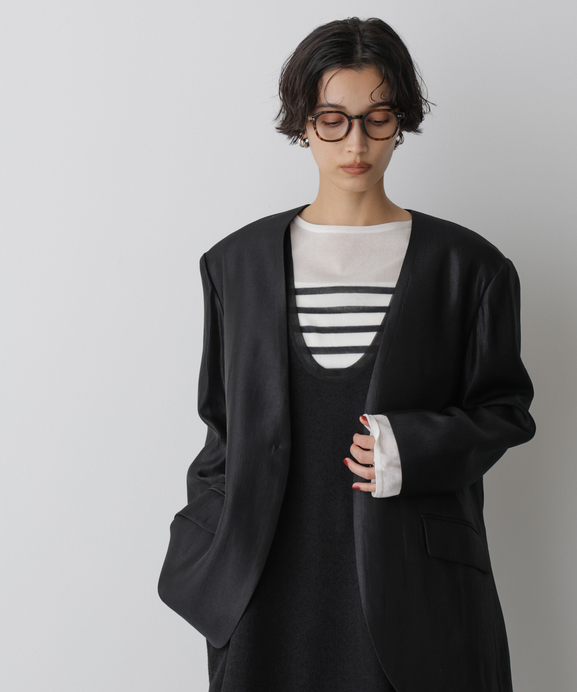 nano･universe「「STEVELOUR」サテンノーカラージャケット(セットアップ可)」|テーラードジャケット|