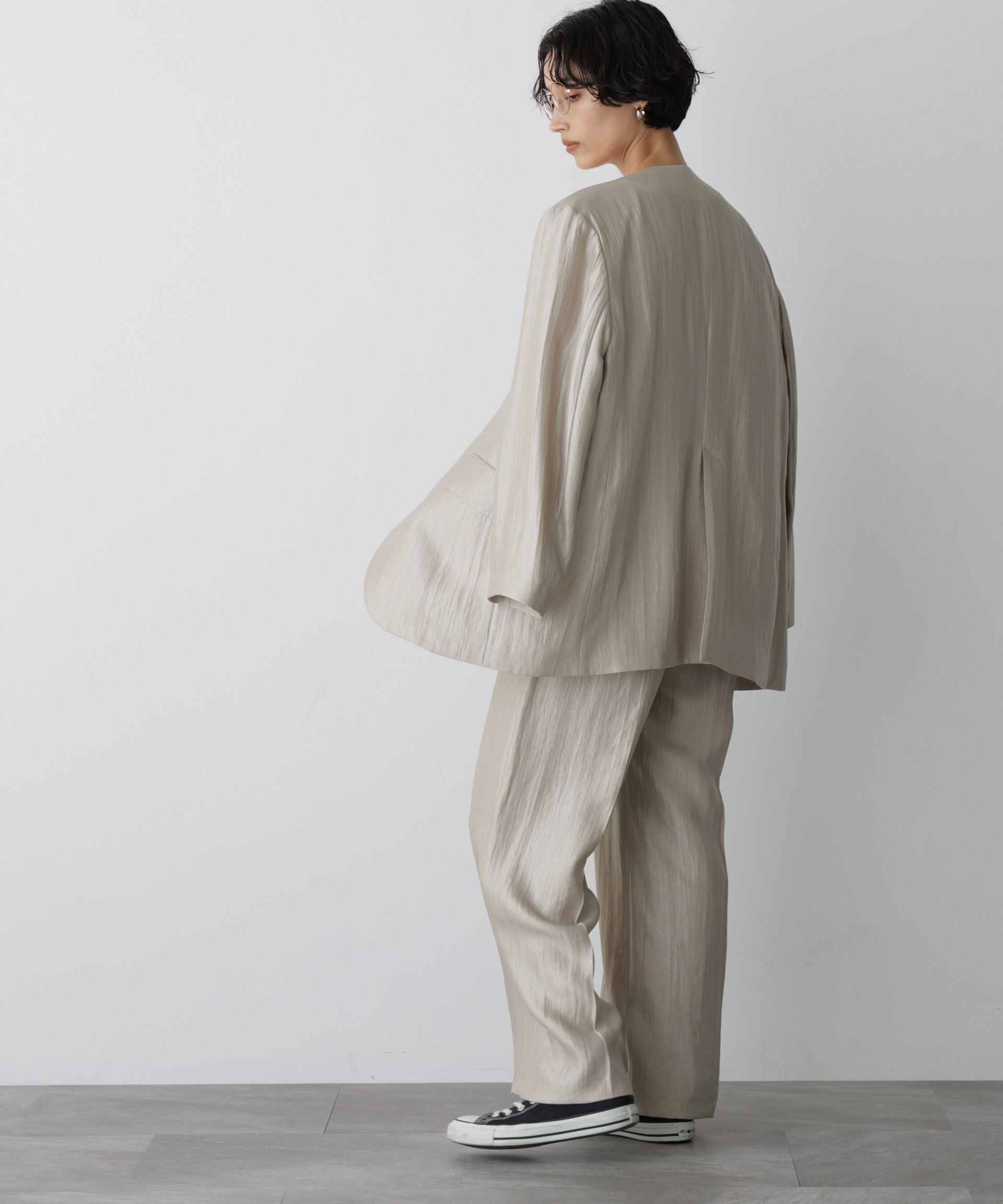 nano･universe「「STEVELOUR」サテンノーカラージャケット(セットアップ可)」|テーラードジャケット|