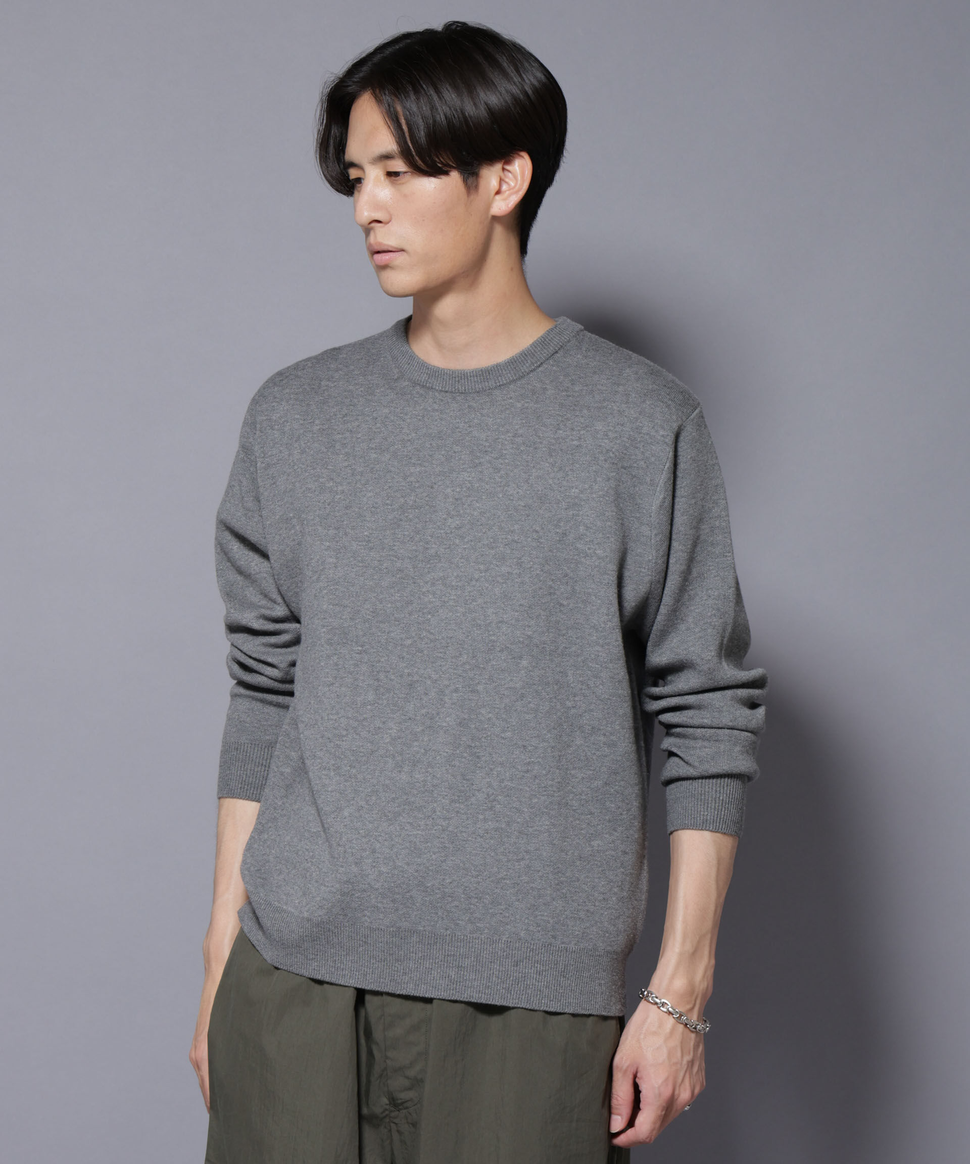 nano･universe「シルク混クルーネックニット」|ニット・セーター|グレー